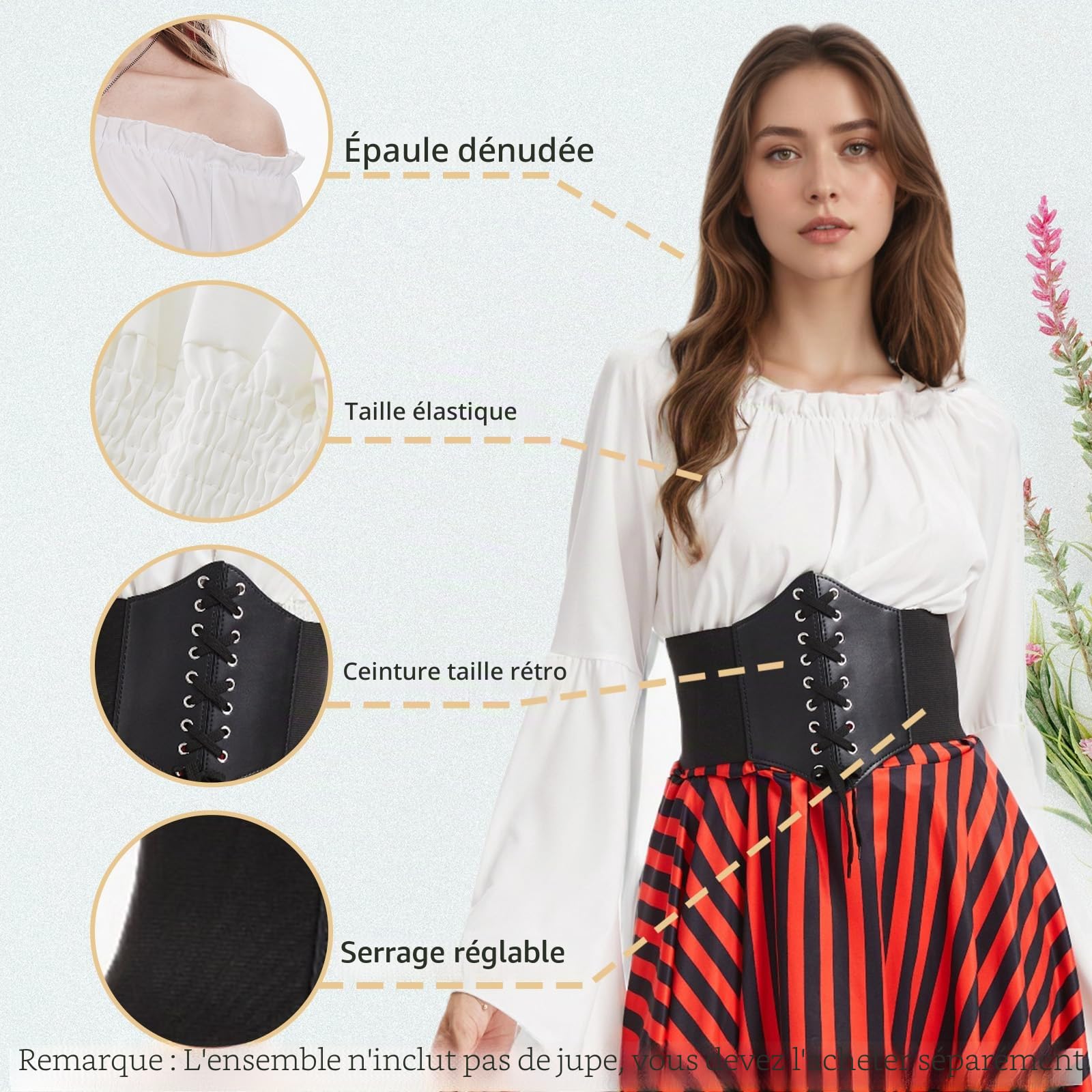 Chemisier gothique de la Renaissance pour femme – Vêtement médiéval victorien et pirate pour costumade et Halloween