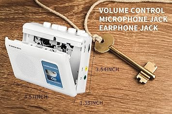 TOMASHI Portable Cassette Player Cassette Recorder with Built-in Speaker, Microphone, Headphone Input - 11.5 x 9 x 3.5 cm,