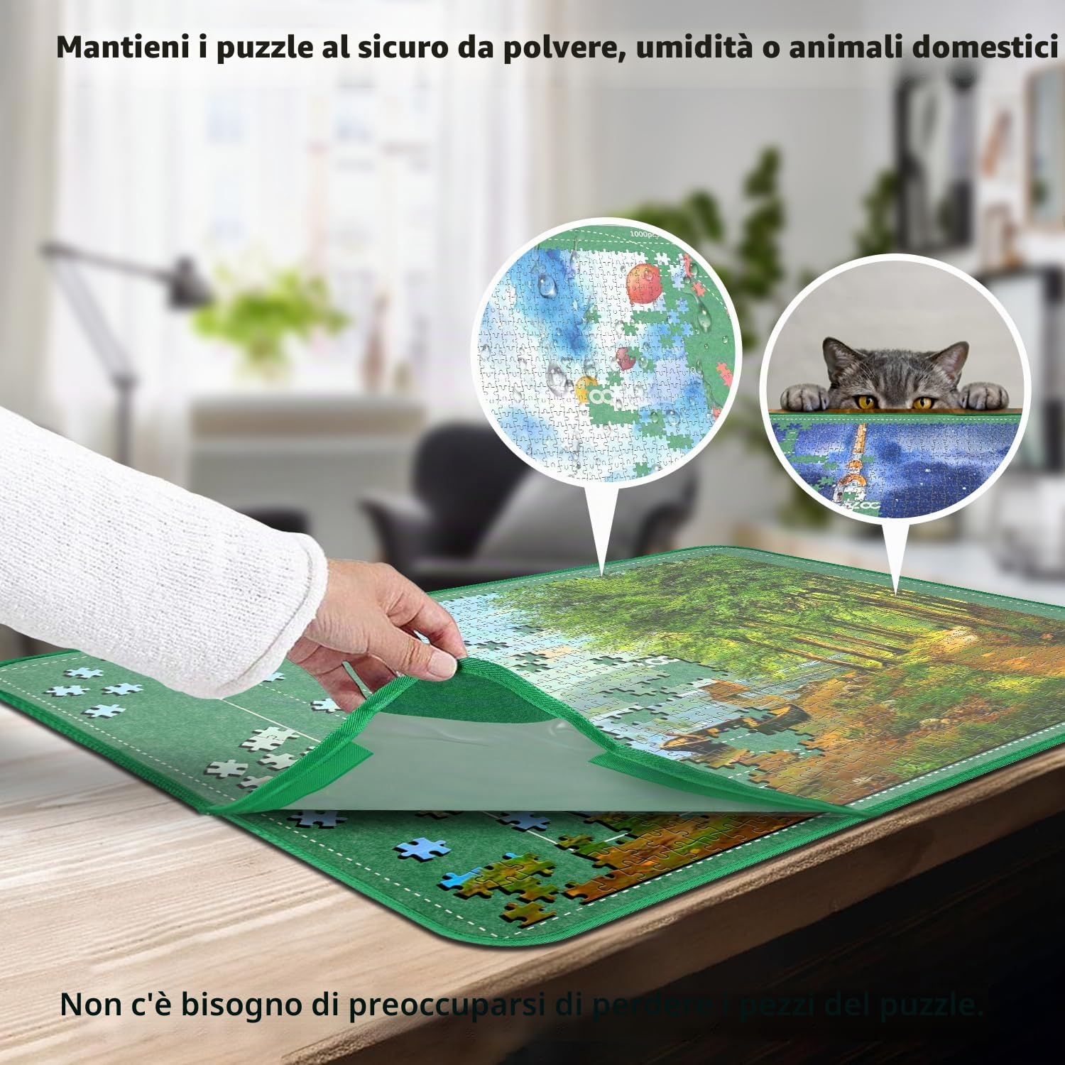 MOZOOSON Tabella per puzzle, 2000 pezzi, portatile, da tavolo | 105 x 80 cm, per riporre puzzle, accessori con 8 vassoi di classificazione e 1 copertura