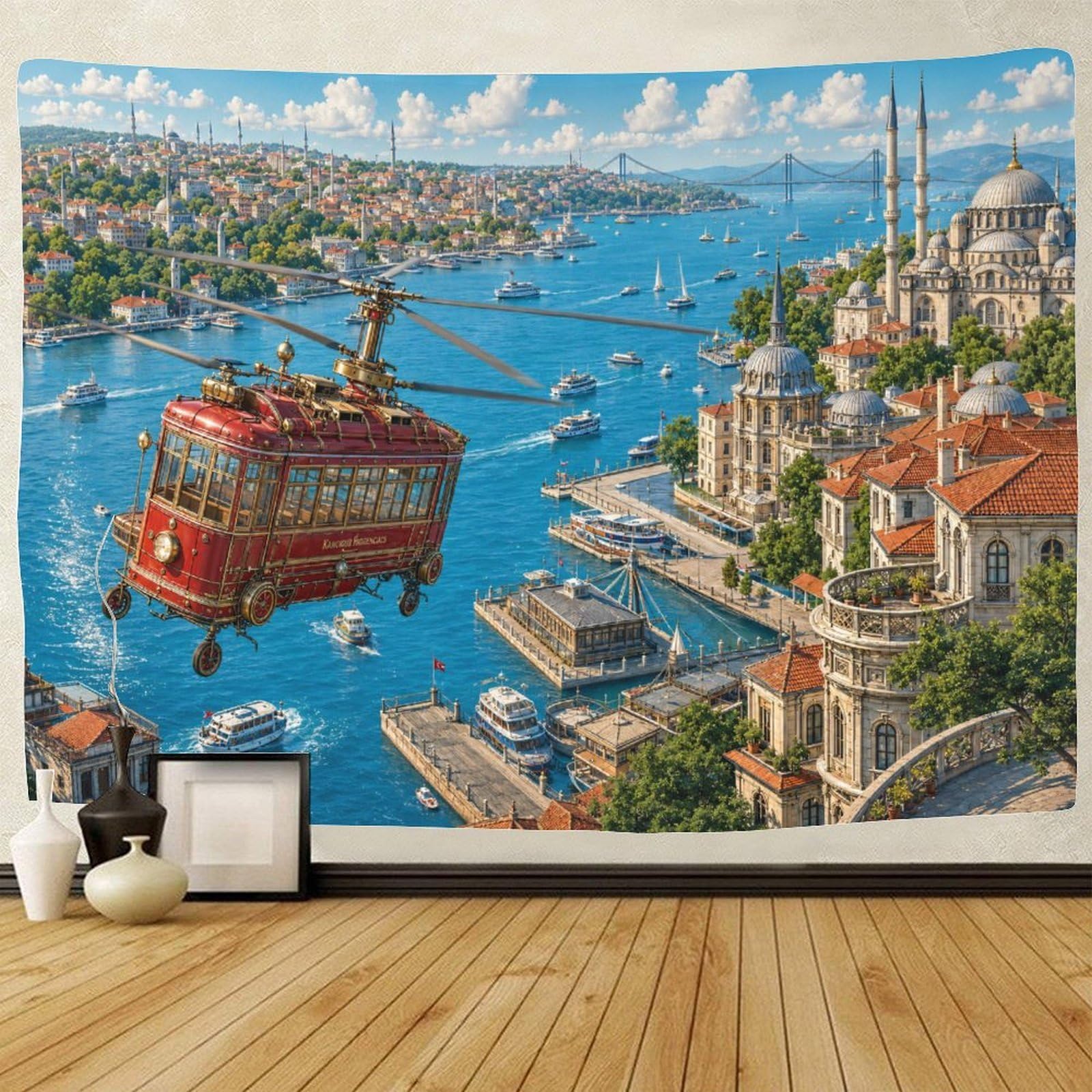 GPMNBCXZK Retro Futuristic Helicopter Wall Hanging Decor 3D Print Tapestry for Bedroom Tapestries Poster Curtain Bedroom College Dorm 70cmx100cm
