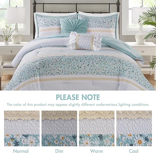 Miniatura 9 de Madison Park Juego de edredón, juego de edredón floral de sirsaca tamaño Queen, edredones de microfibra, edredón ligero para todas las estaciones,