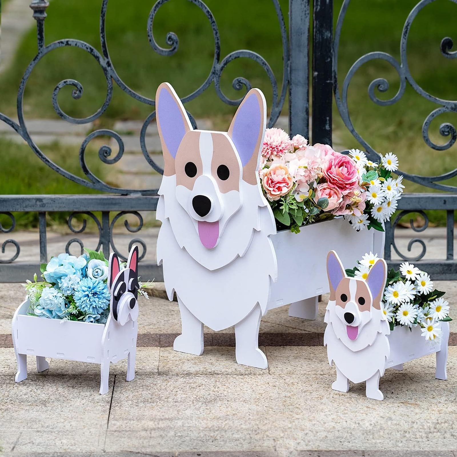 Maceta para decoración de jardín para mascotas, Yorkshire, bonita forma de animal, bonsái, maceta de almacenamiento de plantas, adecuada para chalet, plantas de interior y exterior