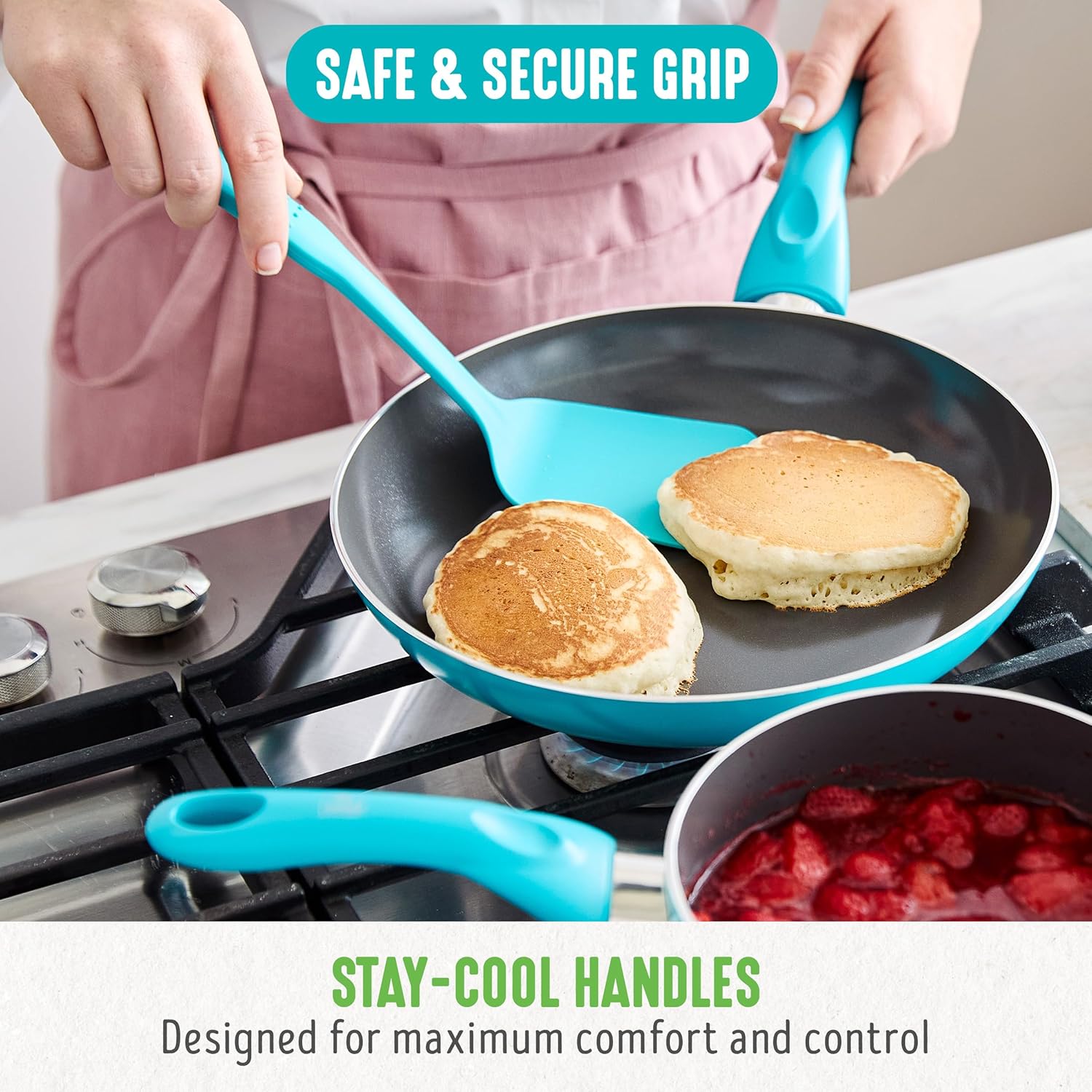 GreenLife Essentials 8" Frying Pan Skillet, Induction Suitable, Dishwasher Safe, Caribbean Blue - Image 7