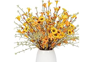 j'floru Fall Decorations Artificial Flowers , Orange Daisy and Forsythia Picks