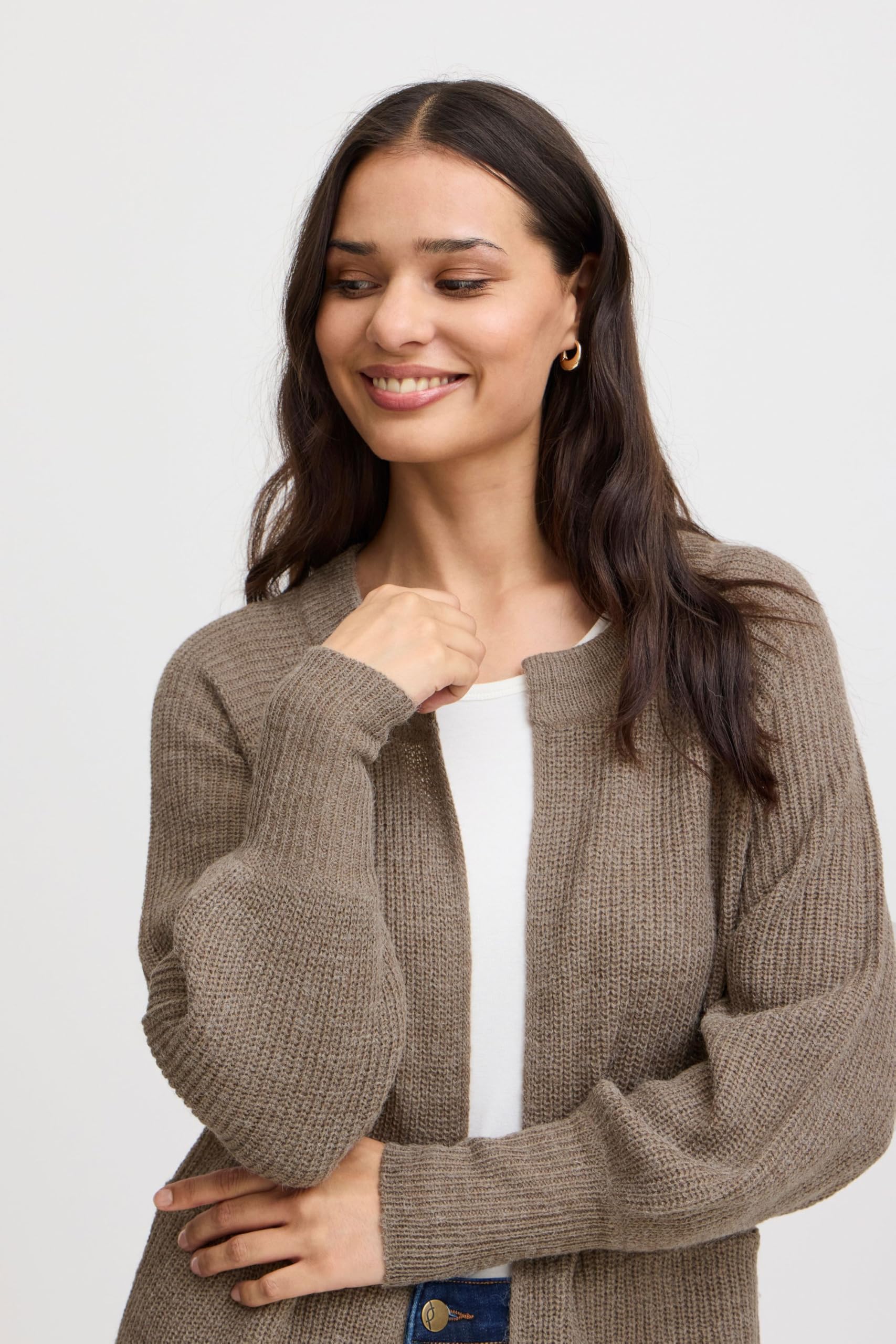 fransa FRERETTA Damen Strickpullover Feinstrick Pullover Strickjacke Langarm Taschen Grobstrick Regular fit