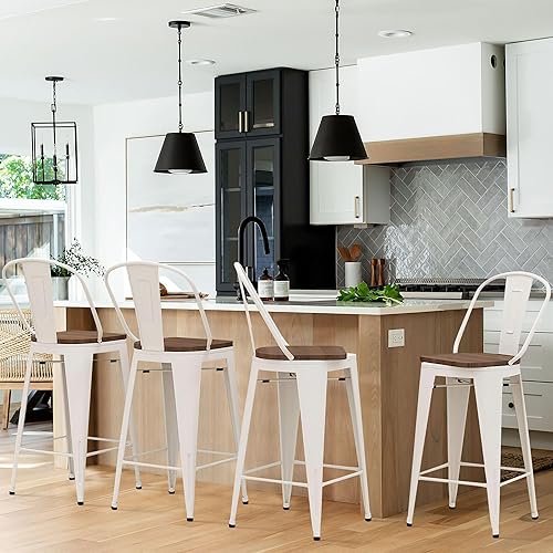 Miniatura 3 de Alunaune Juego de 4 taburetes de bar giratorios de metal de 26 pulgadas, taburetes de bar de altura de mostrador, sillas de comedor industriales con