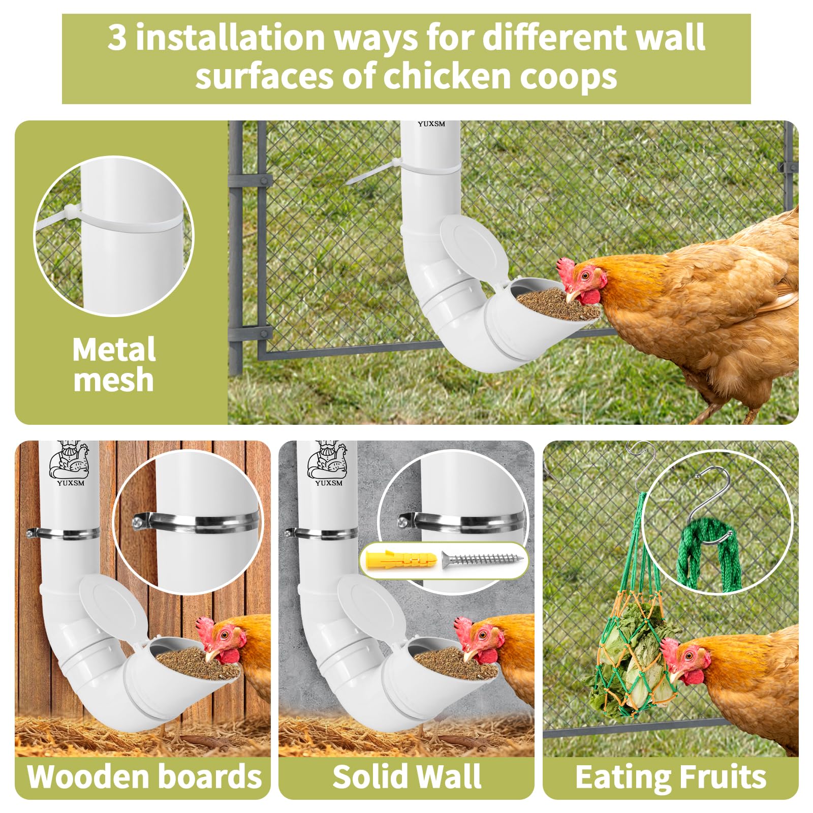 Automatic Chicken Feeder - Large PVC Pipe Hanging Feeder With Cover, Rainproof & No-Waste Design