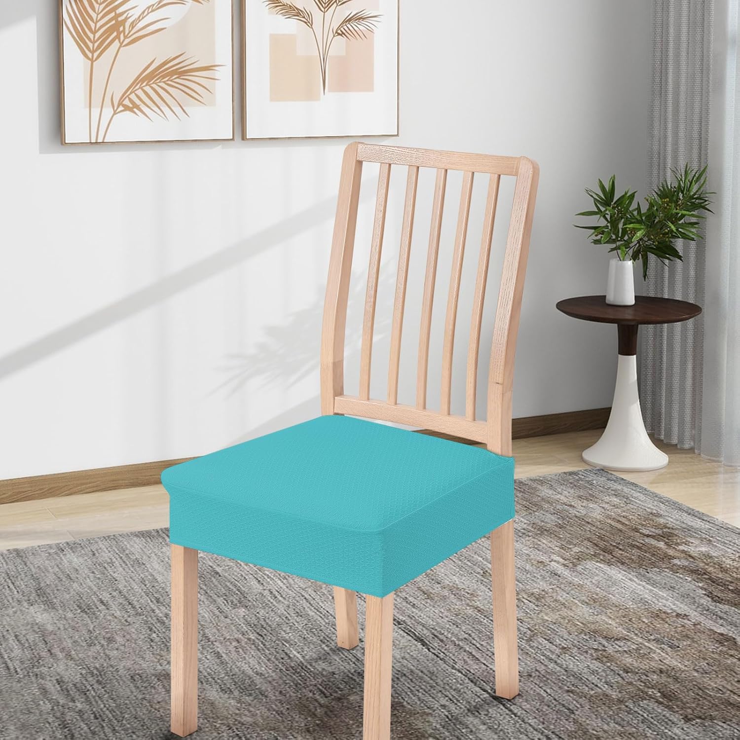 Smiry Stretch Jacquard Seat Covers for Dining Room Chairs Set of 4, Removable Washable Chair Seat Protector Slipcovers, No Rear Covers, Aqua