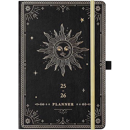 Planner 2025-2026 - Academic Planner 2025-2026, July 2025 - June 2026, 5.75" x 8.25", Weekly and Monthly, Faux Leather with Back Pocket & 40 Notes Pages - The Sun