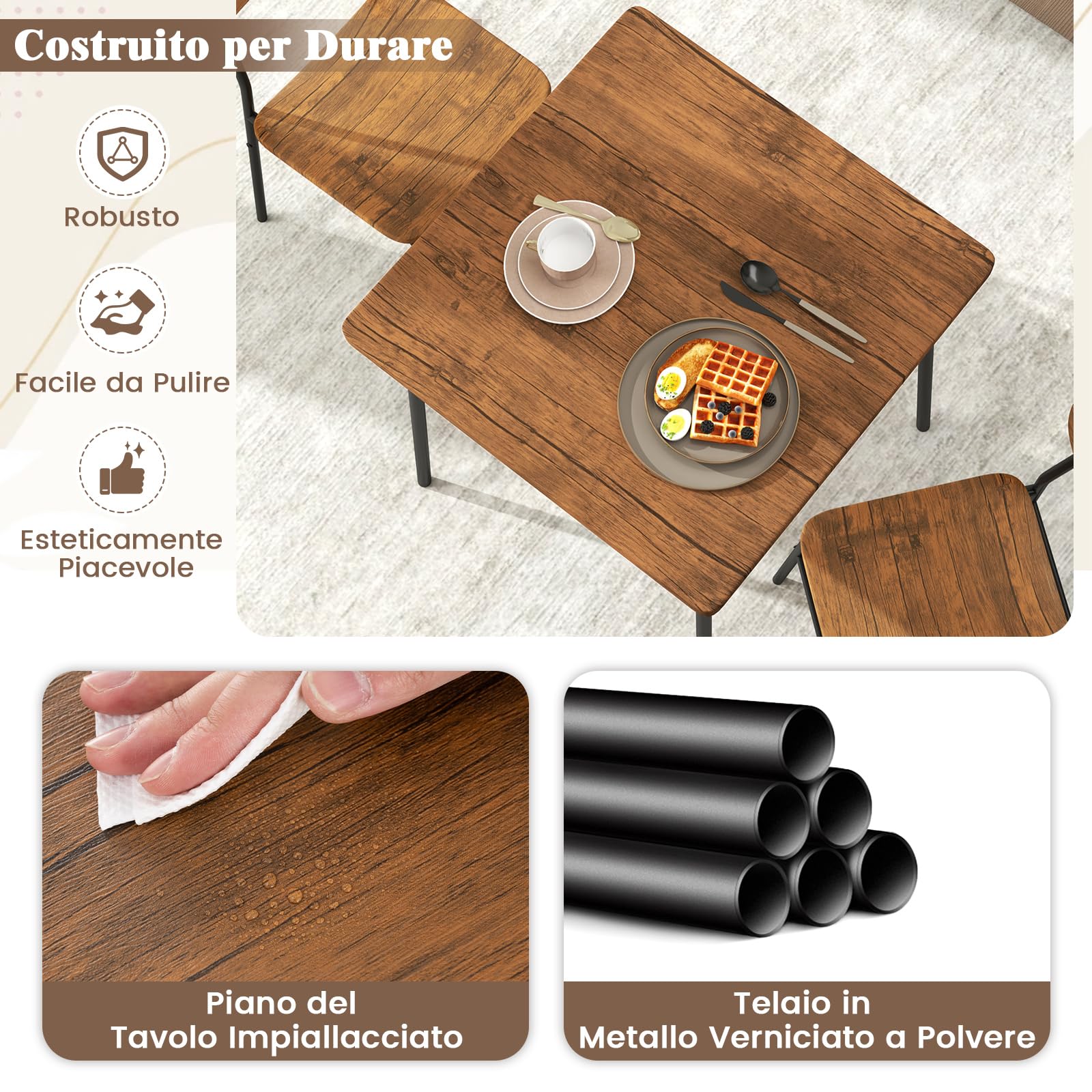 COSTWAY Set Mobili da Bar Tavolo e 2 Sedie, Tavolino Quadrato con Scaffale di Stoccaggio, Tavolo Birreria con 2 Seide per Balcone, Sala da Pranzo, Cucina e Ristorante (Marrone)