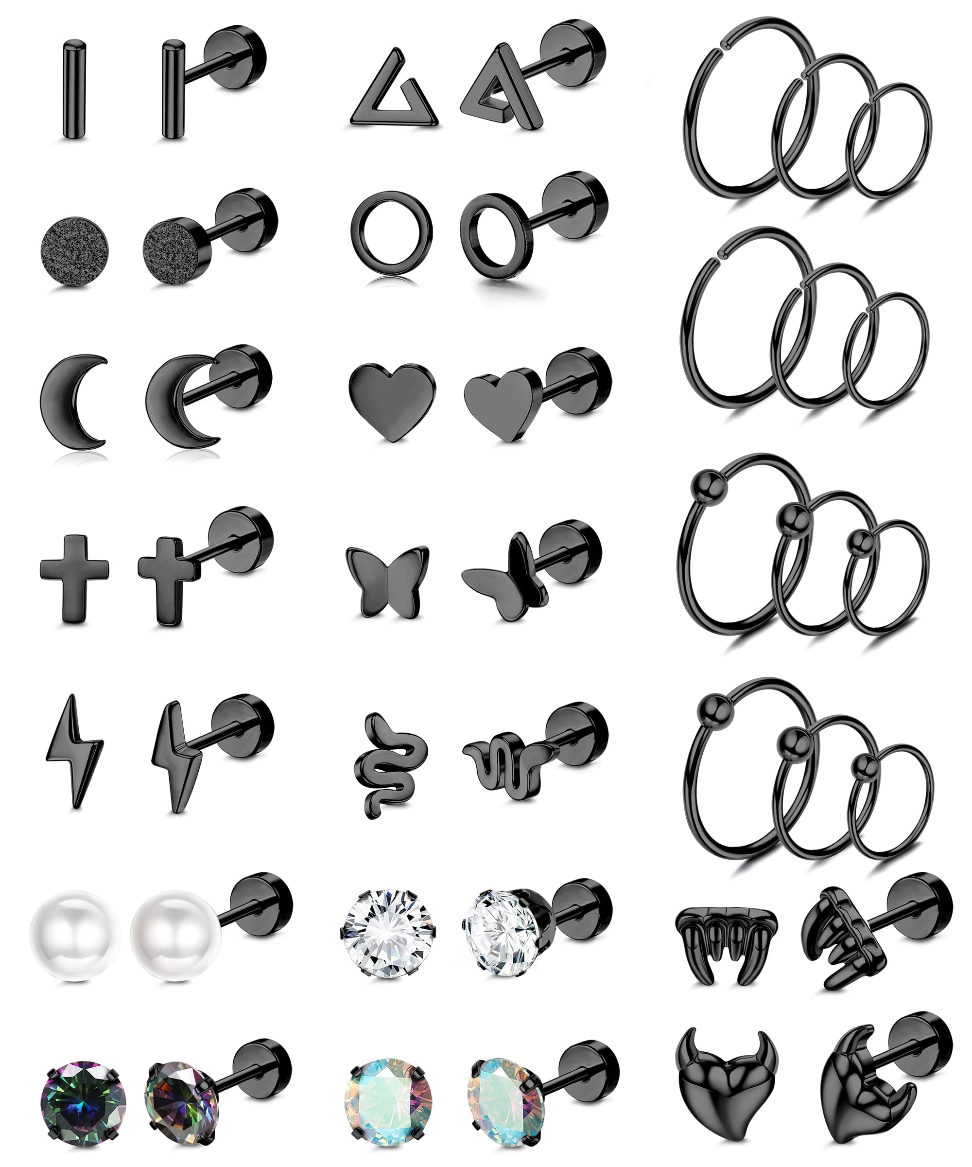 MILACOLATO22 Pares de Cartílago Stud Pendientes Set Para Mujeres Hombres 316L de Acero Inoxidable de CZ Geométrica Cartílago 20G Tragus Helix Ear Piercing Flat Back Stud Piercing Joyería