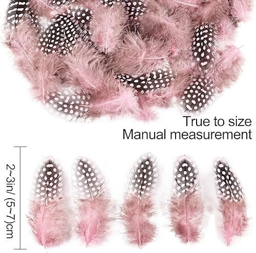 Miniatura 2 de THARAHT Spotted Feathers - 120 plumas pequeñas naturales de faisán de Guinea a granel de 2 a 3 pulgadas para manualidades, sombreros, atrapasueños,