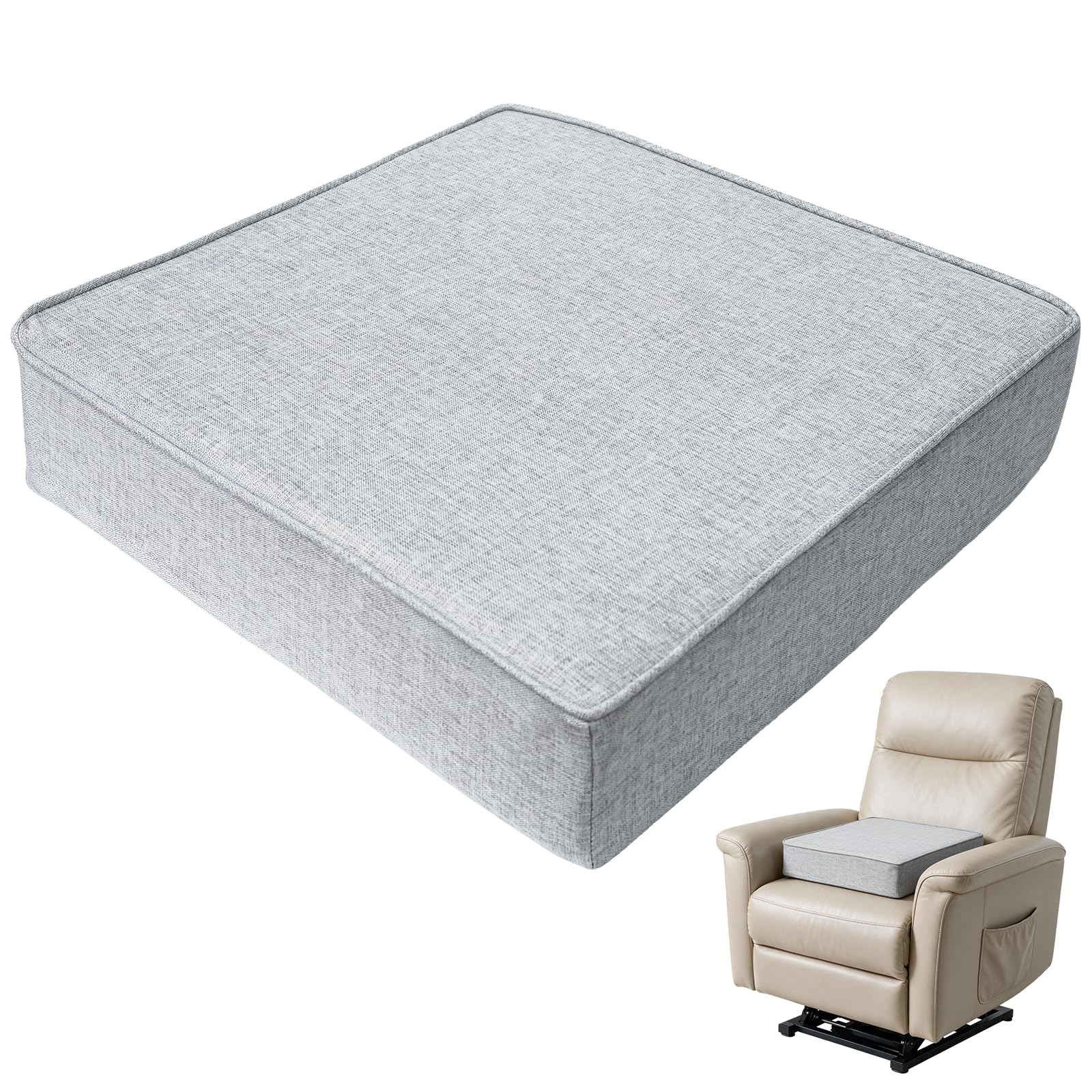 Galette de Chaise Exterieur Coussin de Chaise 50x50 cm Lin Gris Clair