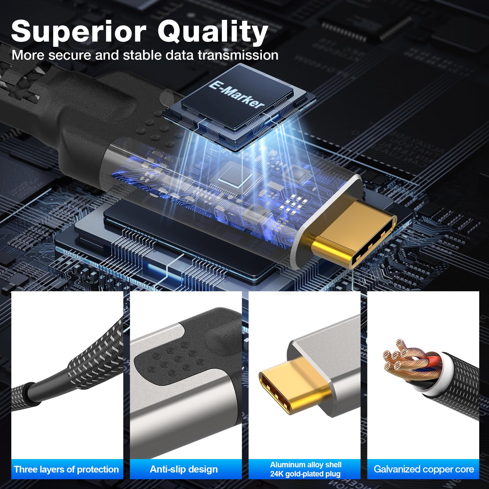 [Lote de 2 cable usb c 5m,Cable USB C a USB C,Cable de video USB-C 3.2 Gen2 de 20 Gbps carga 240W,soporte para video 8K/30Hz 4K/144Hz,compatible con,MacBook Pro,hubs,SSD monitores