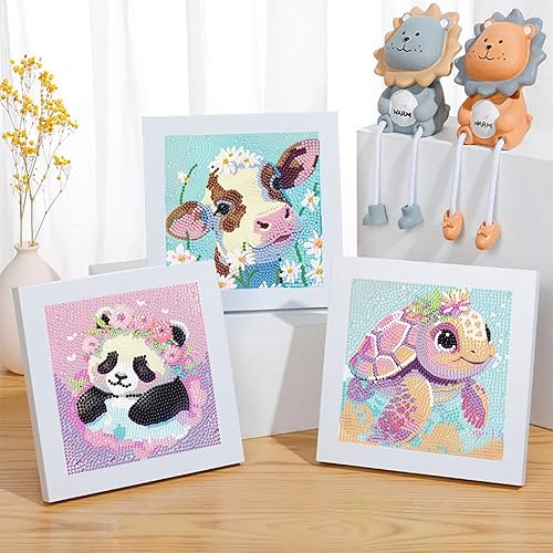 Miniatura 2 de Paquete de 6 kits de pintura de diamantes de dibujos animados 5D para niños, lindos animales de arte de diamantes para niños principiantes, kits de