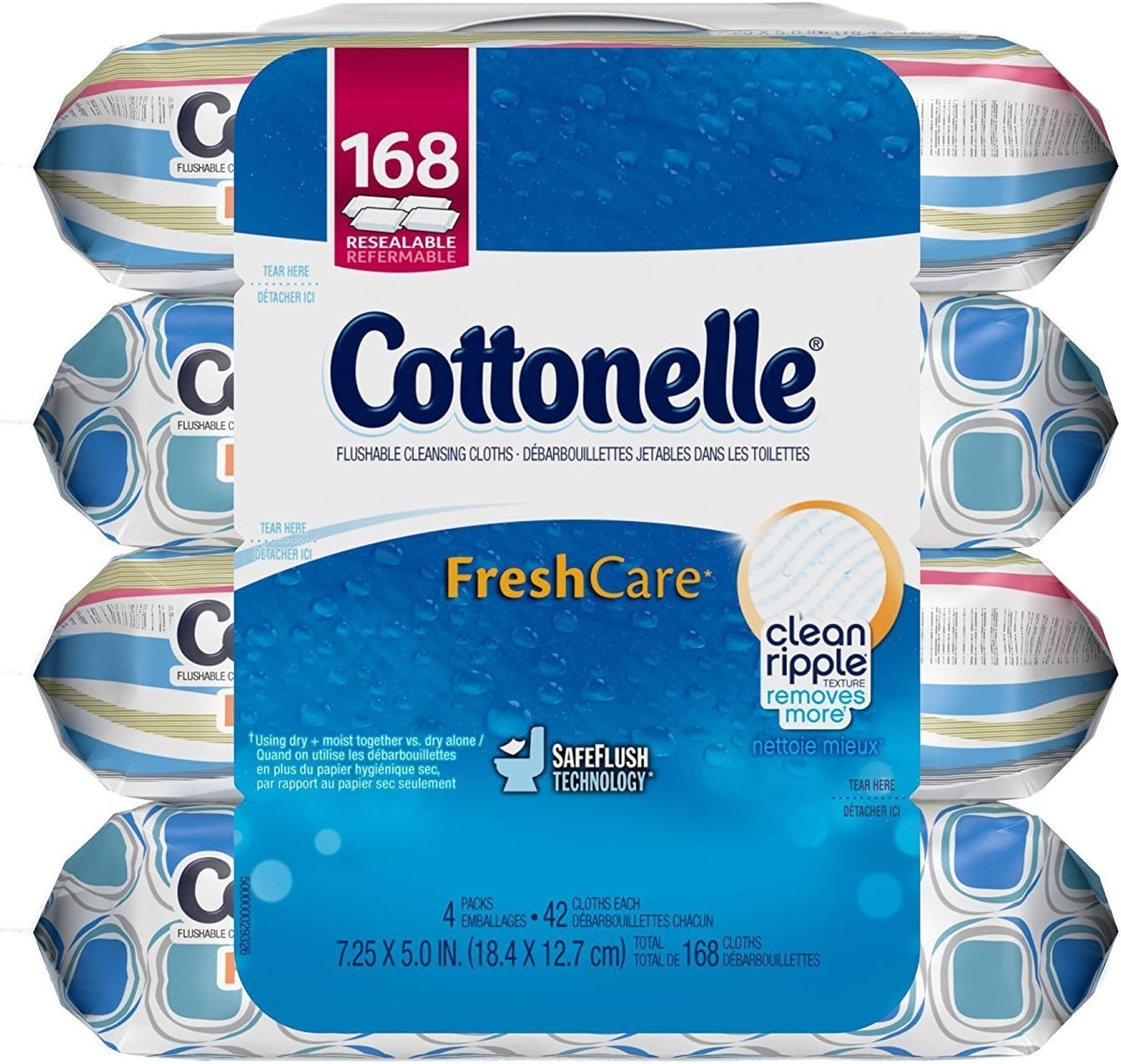 Cottonelle FreshCare Flushable Cleansing Cloths, Ripple Texture, 42 Count (Pack of 4) : Health & Household