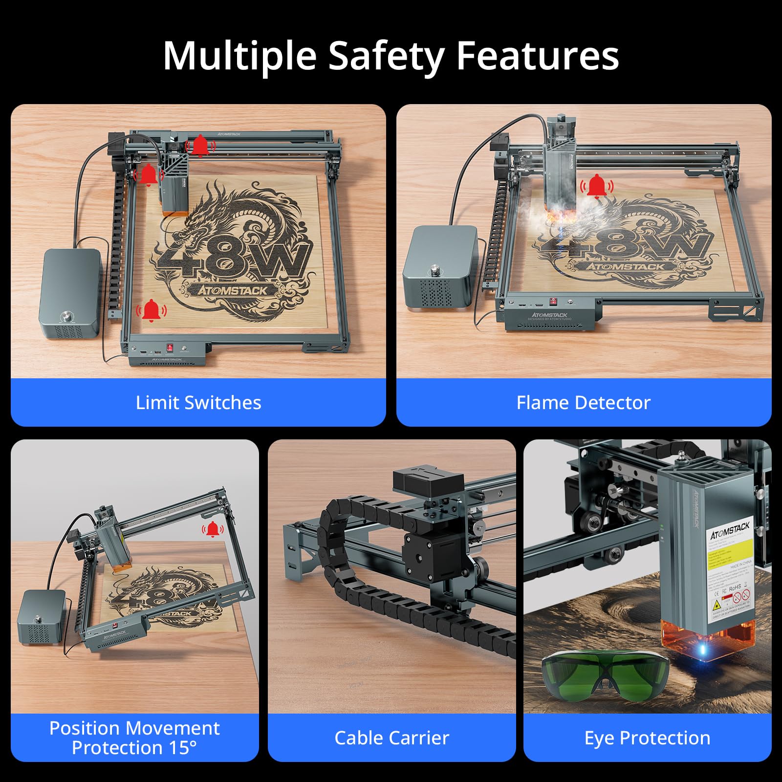 ATOMSTACK 48W Laser Engraver, A40 PRO V2 Laser Cutter with Auto Air Assist, Bulk Engraving Cutting High Accuracy Laser Engraving Machine for Wood, Stone, Metal, Acrylic, Leather, Jewelry