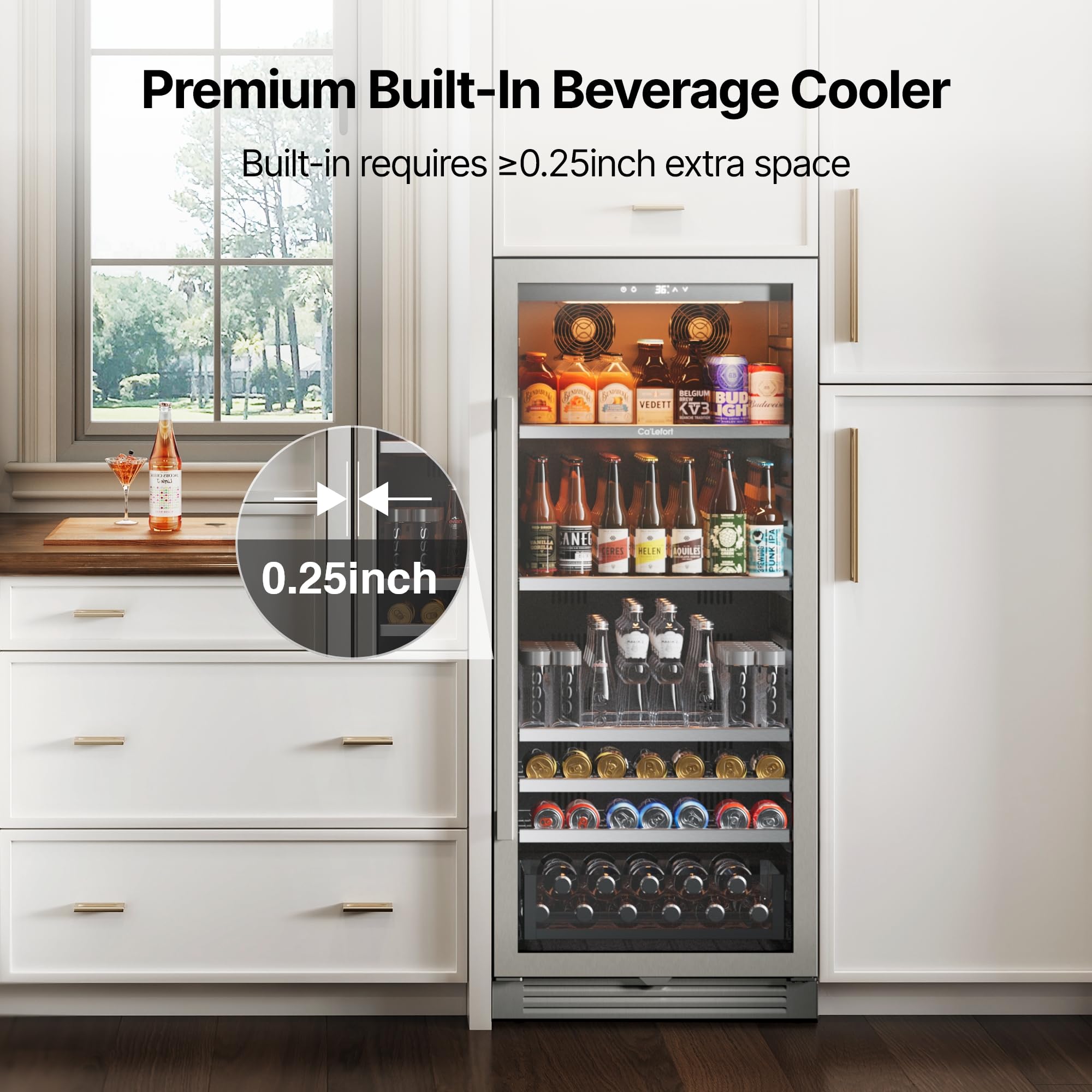 Ca'Lefort 24 Inch Beverage Refrigerator, 238 Cans Tall Beverage Fridge With Glass Door, 34-54°F Drink Fridge With 3 LED For Bar/Kitchen/Office, Freestanding Or Built-In Beer Cooler For Beer/Soda/Wine on Fridge.com - View 6