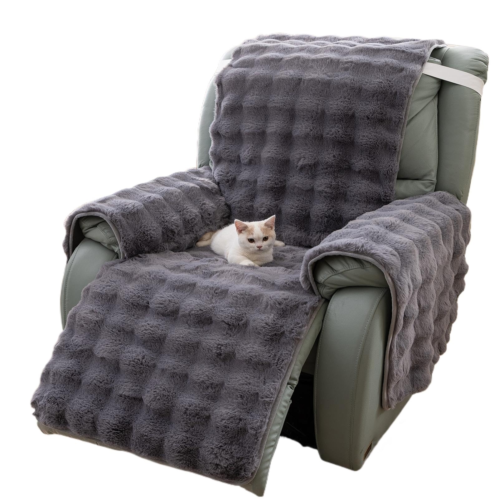 GKXLH Recliner Chair Covers - Soft Rabbit Faux Fur Recliner Cover, Non-slip Recliner Chair Cover, Cozy Recliner Covers That Stay in Place, Cover for Recliner Chair for Chair Protector (Dark Grey)