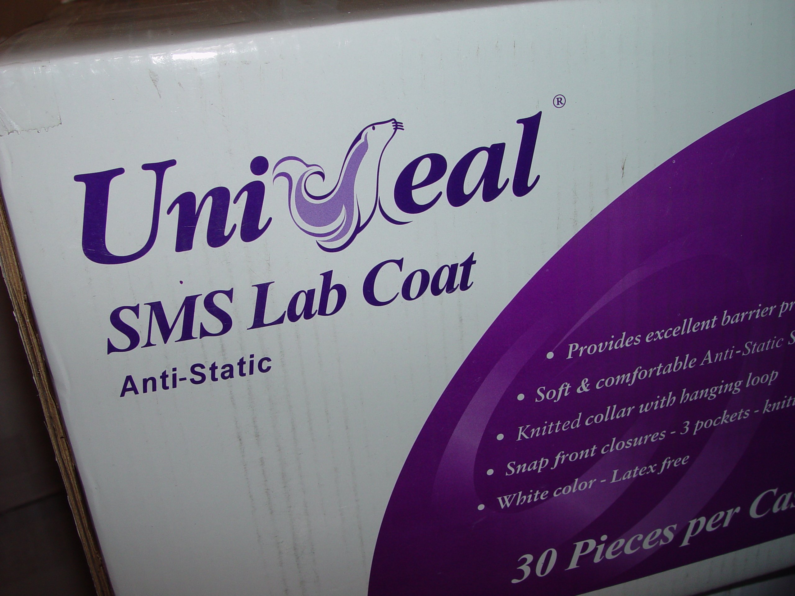 Lab Coat-Anti-Static-3 Pockets-Knitted Collar-White-Latex Free-30/case-Uniseal (XL)