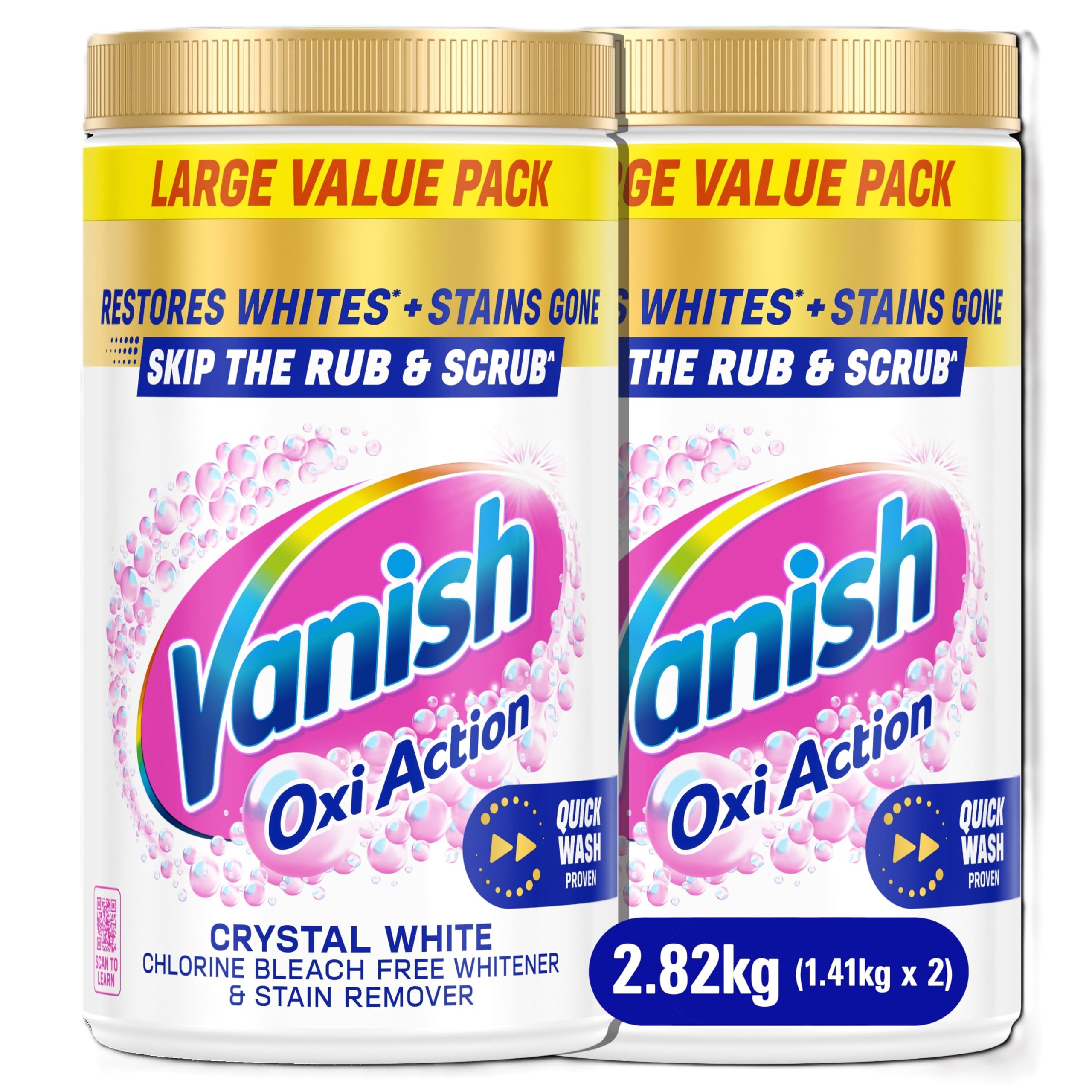 Gold Oxi Action Stain Remover and Whitening Booster Powder For Whites 1.41 kg, Removes Tough Stains Even at 20°C, Restores Whiteness of Greyed Fabrics (Packaging May Vary) (Pack of 2)