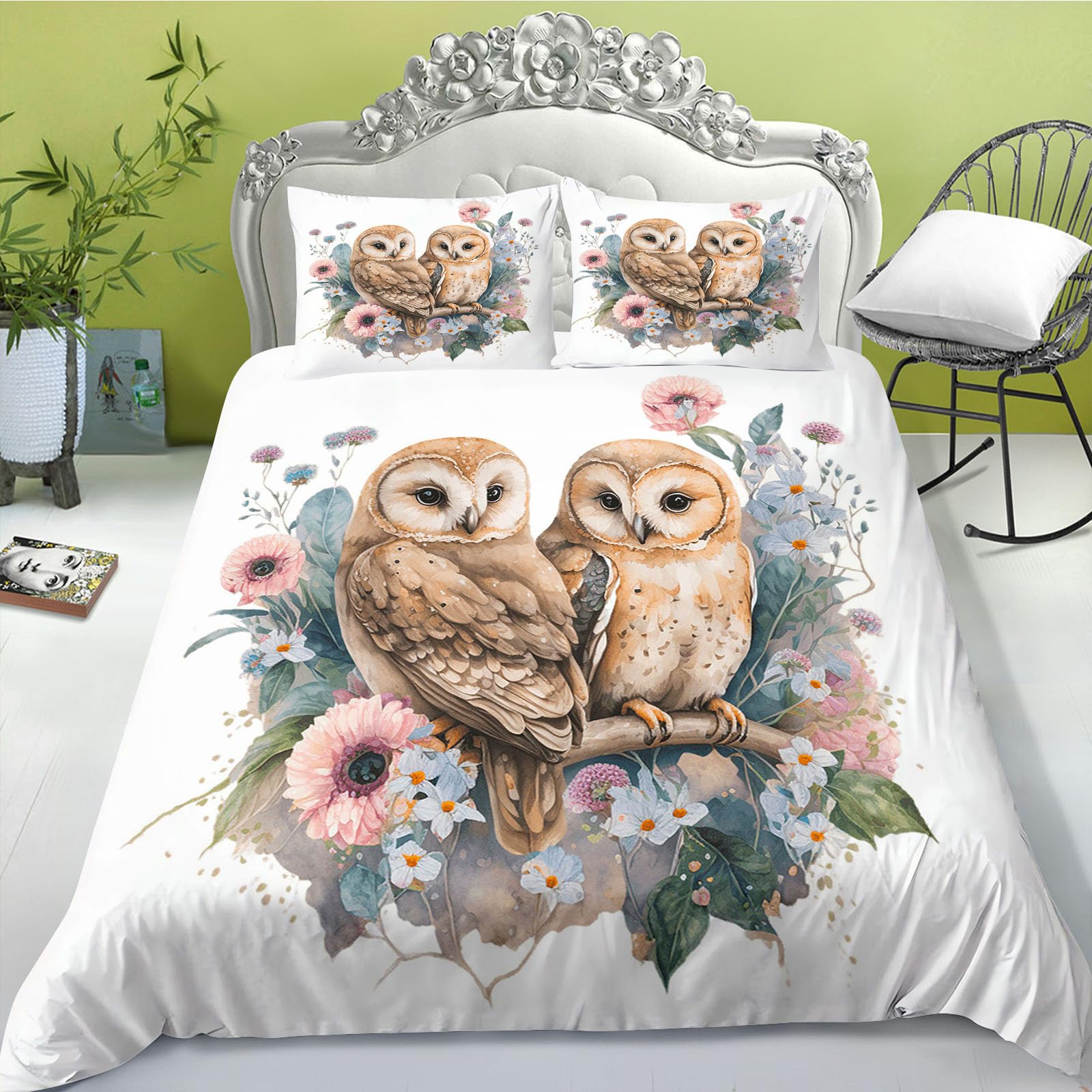 Parure de lit chouette 135x200 avec housse de couette microfibre enfant