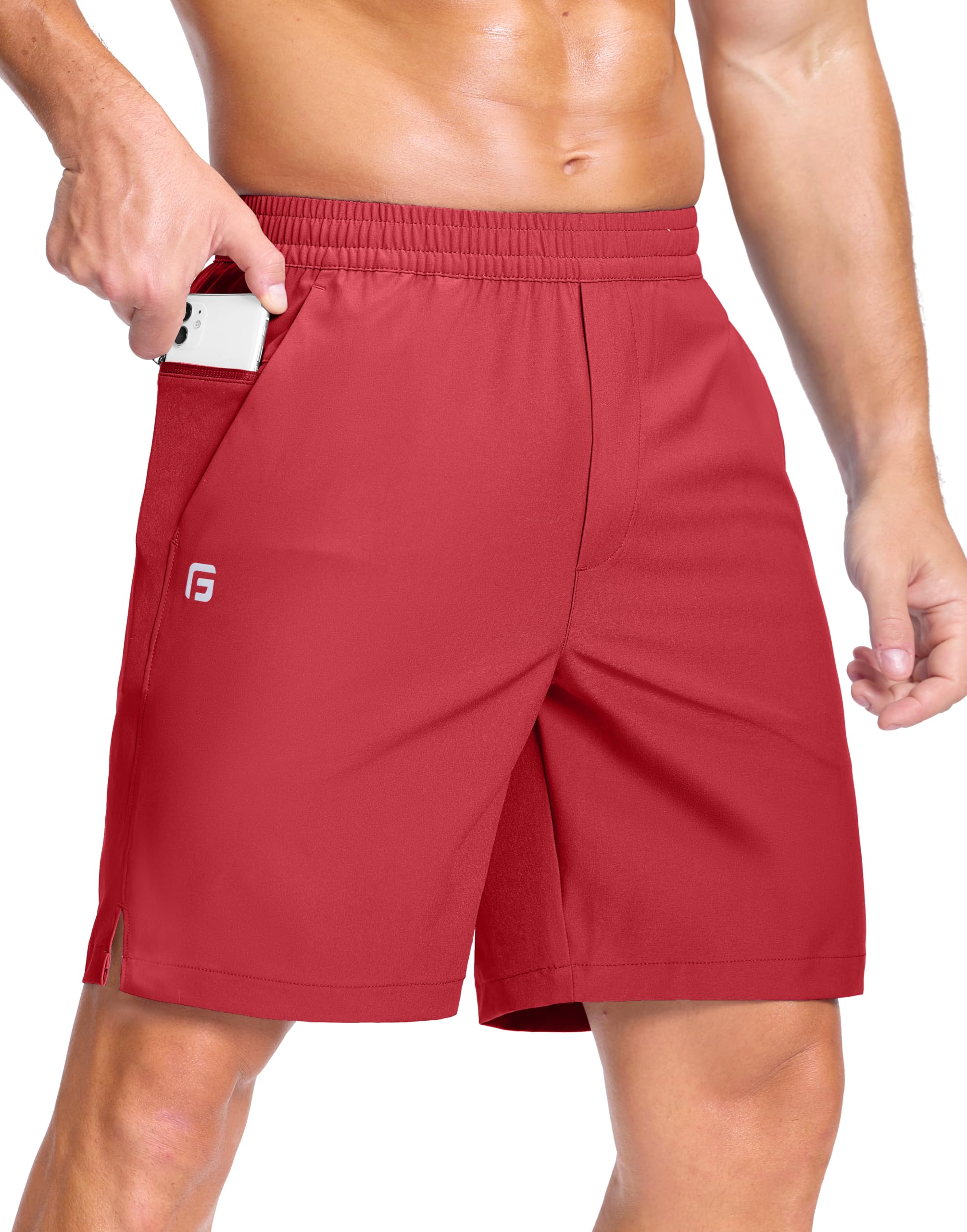 GGJ Men's Lightweight Athletic Shorts with 2 Zipper Pockets 7"/9"/5" Gym Workout Running Quick Dry Tennis Shorts for Men