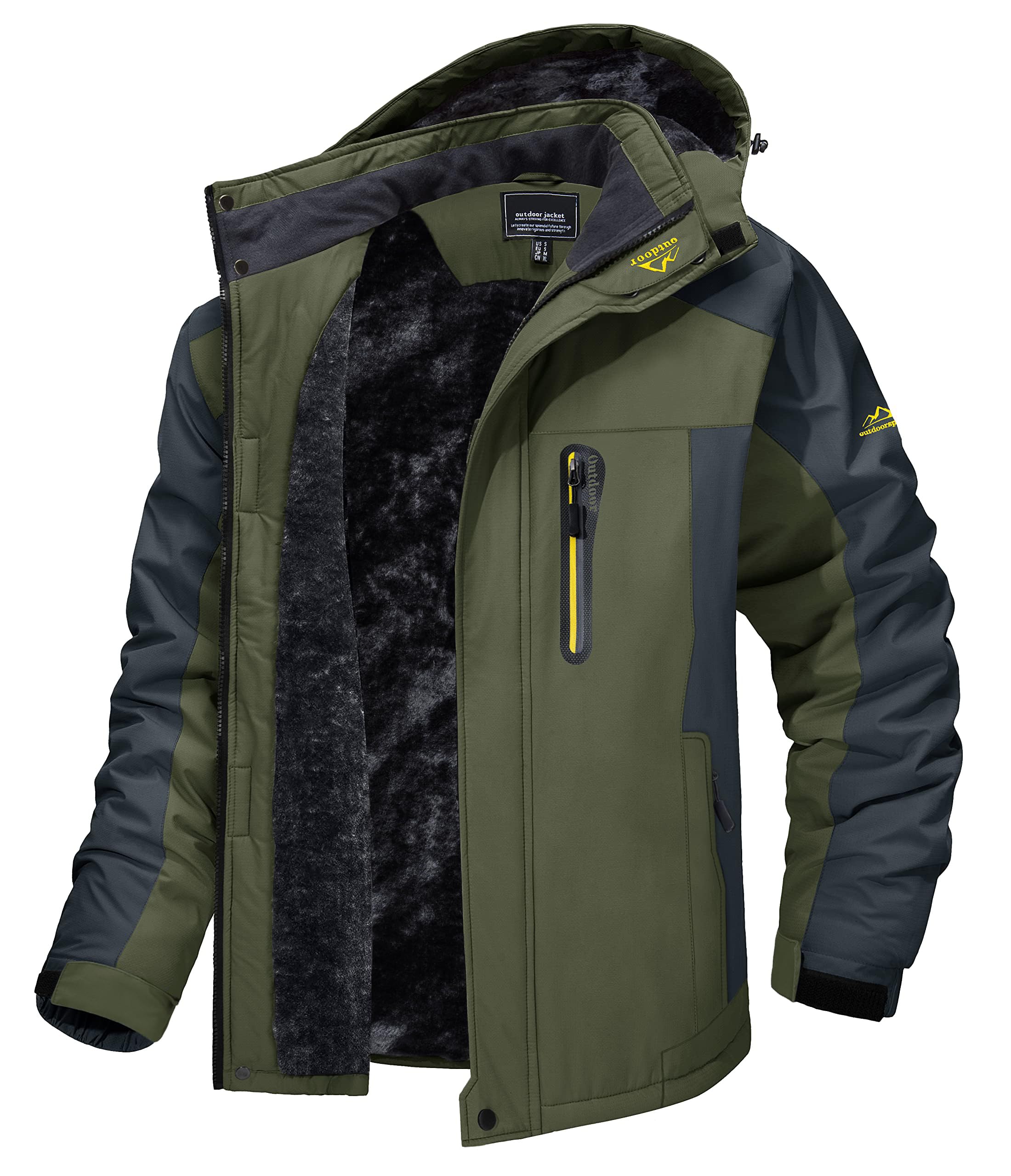 Magcomsen Men's Green Fleece Jackets Full Zip Warm Jacket Winter Ski Jackets Waterproof Hiking Jackets Windproof Mountain Coat
