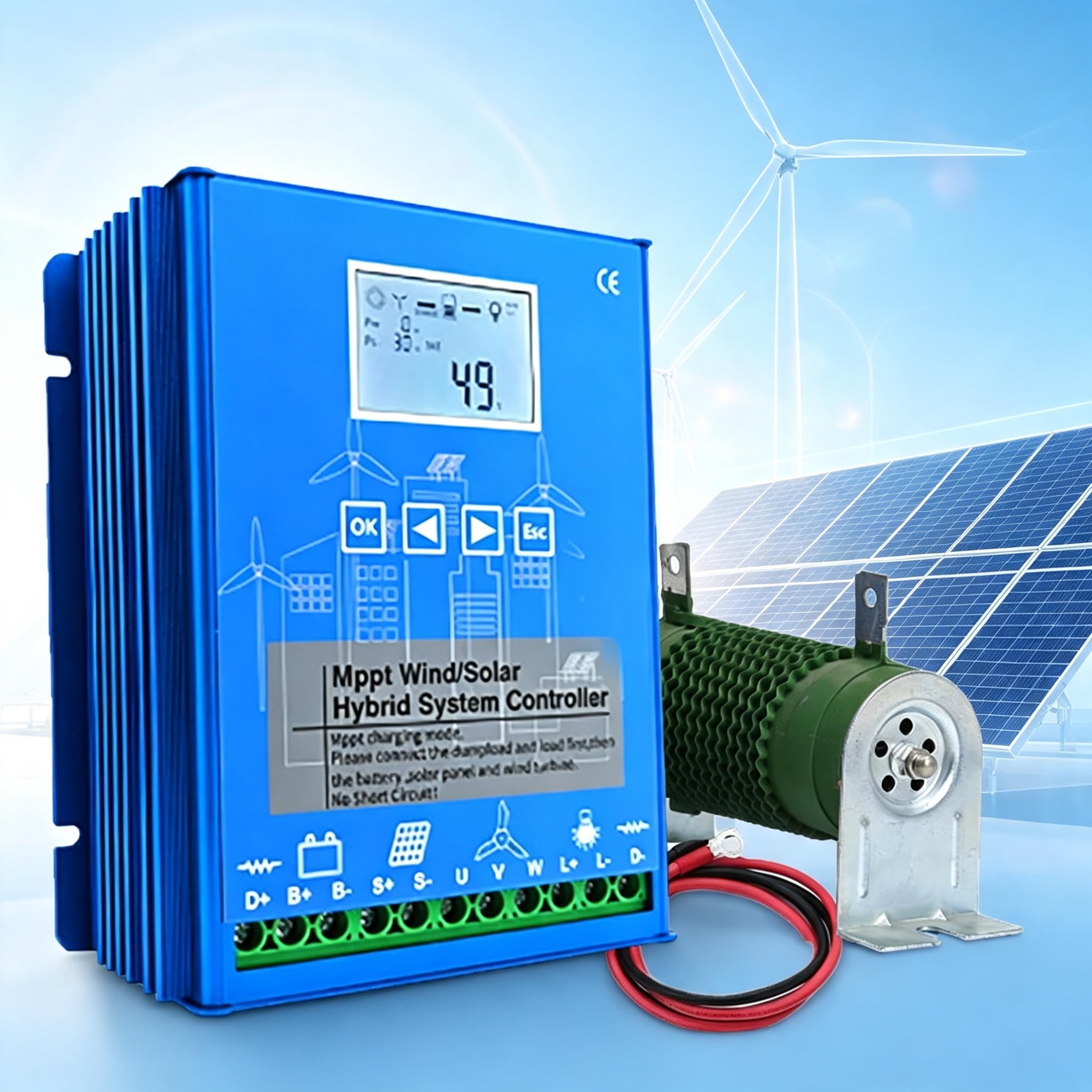Controller di Carica Ibrido Eolico Solare 12V 24V 48V | Regolatore di Carica MPPT Boost con Display LCD e Carico di Scarico(12V)