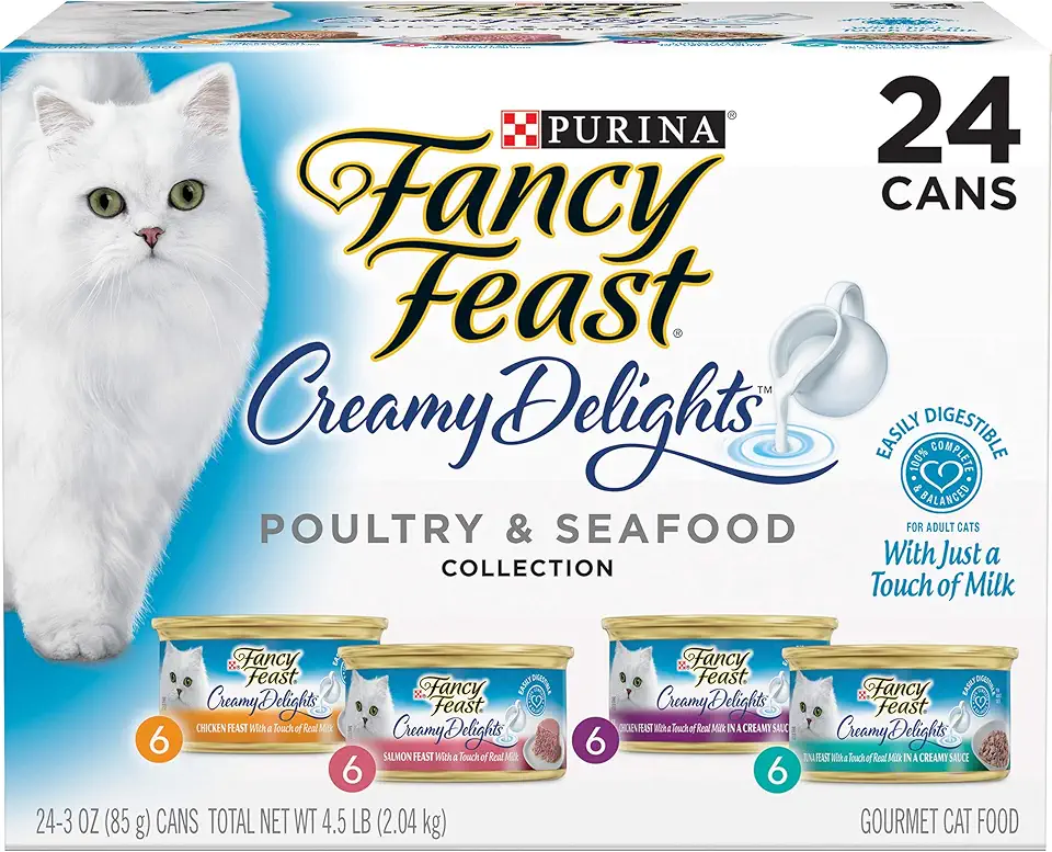 Purina Fancy Feast Wet Cat Food Variety Pack, Creamy Delights Poultry &amp; Seafood Collection - (Pack of 24) 3 oz. Cans