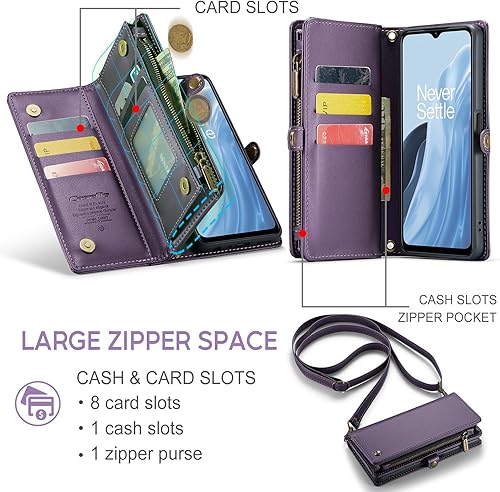 Miniatura 2 de ASAPDOS Funda compatible con OnePlus Nord N300 0.18 oz 2022, correa de piel sintética retro con cierre magnético, bloqueo RFID, tarjetero y soporte