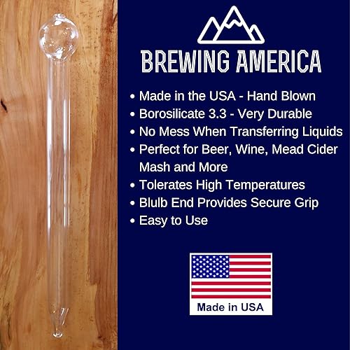 Miniatura 2 de Brewing America Ladrón de vino de vidrio para elaborar vino – Borosilicato soplado a mano 3.3 largo y estrecho para probar cerveza – Fabricado en