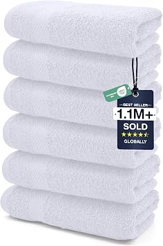 DAN RIVER 6-Pack Premium Hand Towels 16x28 Inches - 100% Cotton, Ultra Soft, Lightweight, Highly Absorbent Towels for Bathroom, Spa, Gym, Salon, Hotel, and Travel - White