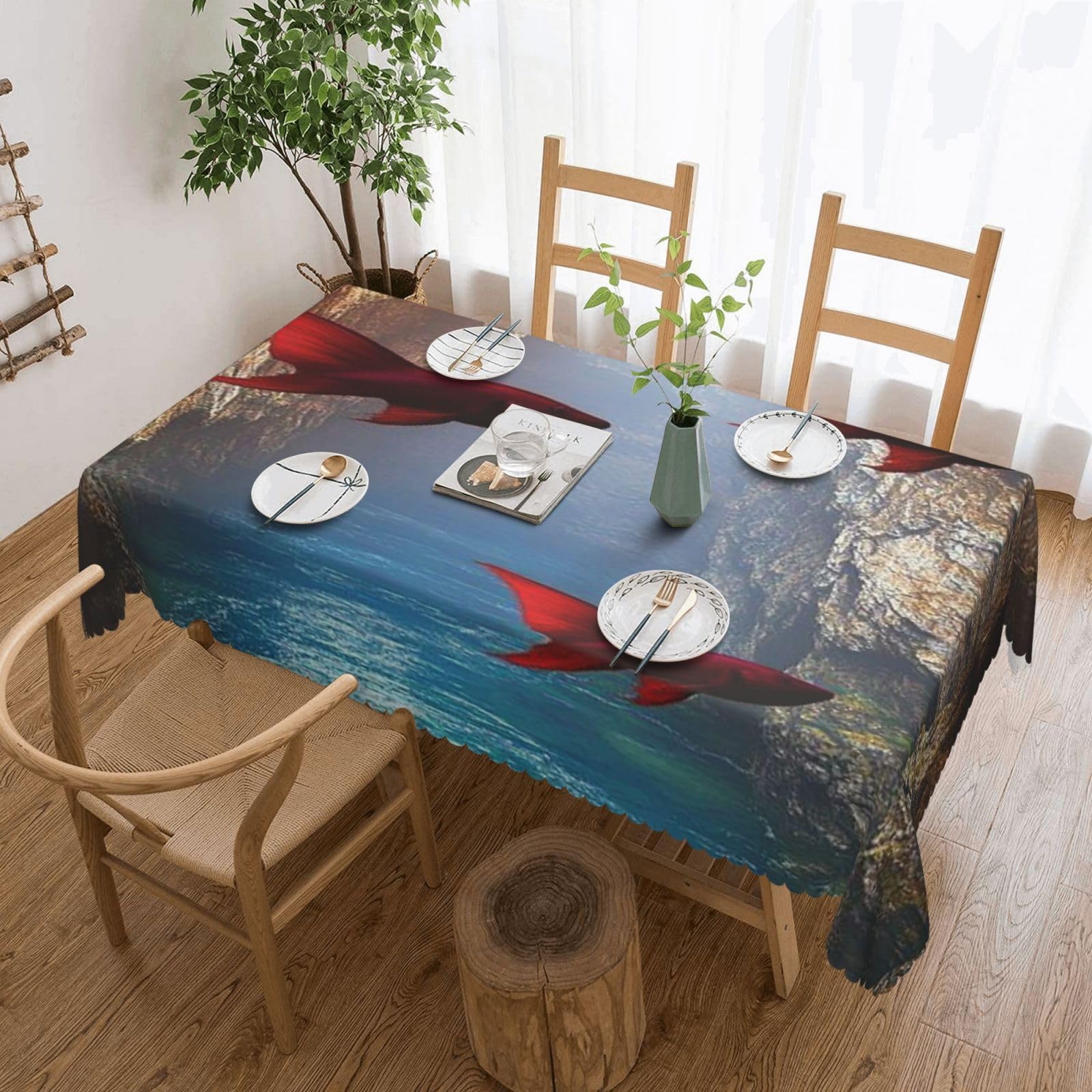Nappe rectangulaire en tissu The Red Dream World de 137x182 cm pour table de salle à manger