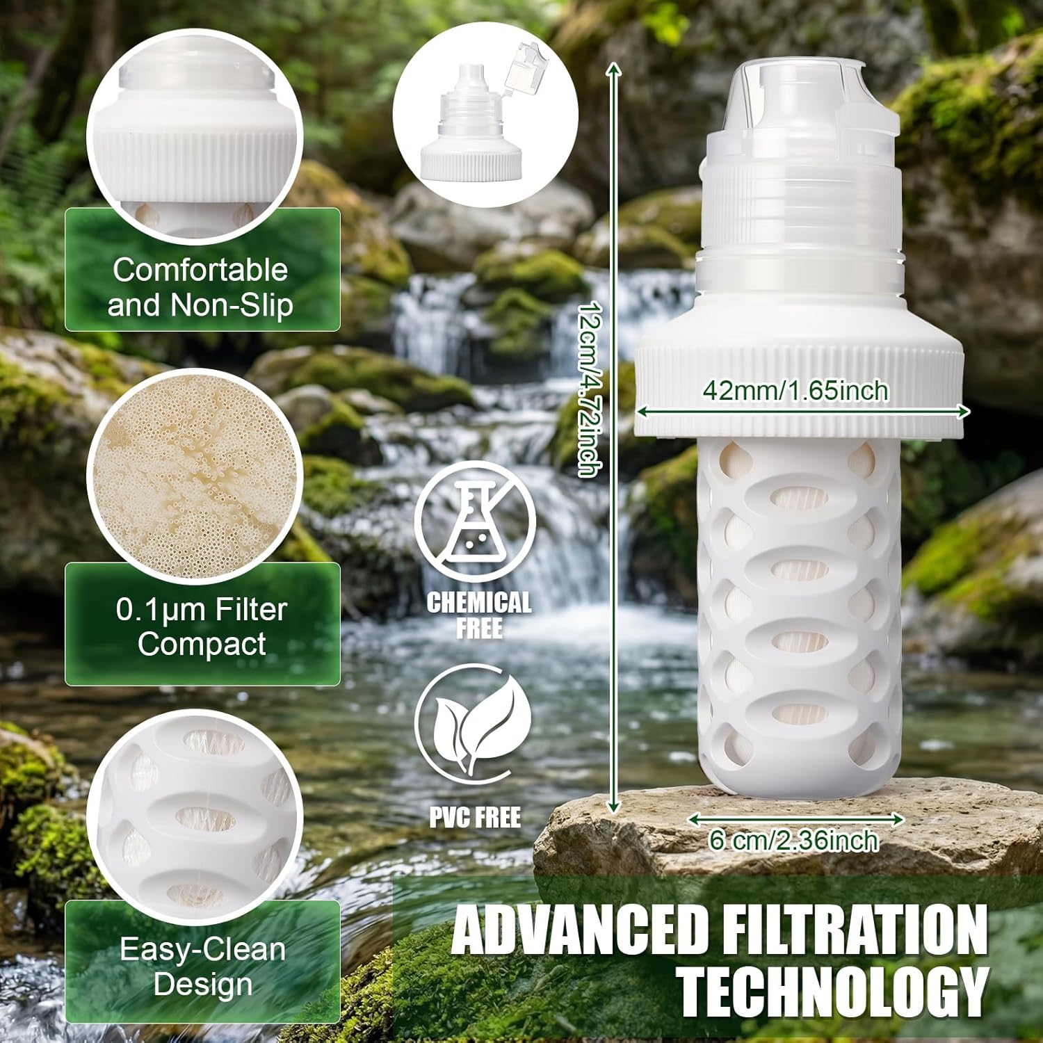 Amyhill 4 Pack Water Filter Cartridge Compatible with Katadyn Befree - 2L/min Open Flow 1000L Capacity 42mm Openings Wide-Mouth Bottle Filtration for Outdoor Hiking, Sports, Running & Cycling