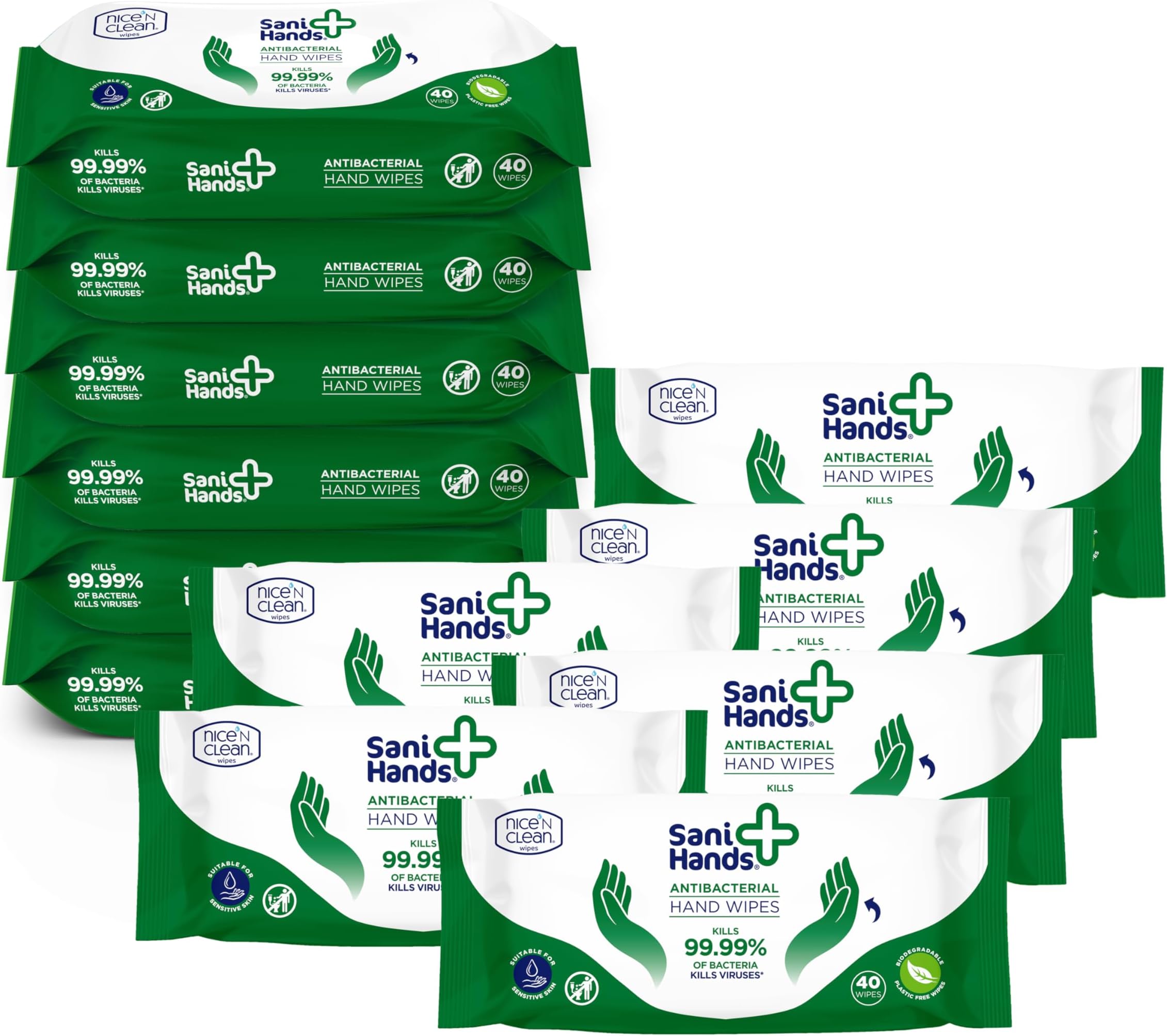 Sani Hands - Anti-bacterial Hand Wipes - Dermatologically Tested, Non-Sticky Biodegradable Wet Wipes - 12x40 Wipes (480 Wipes)
