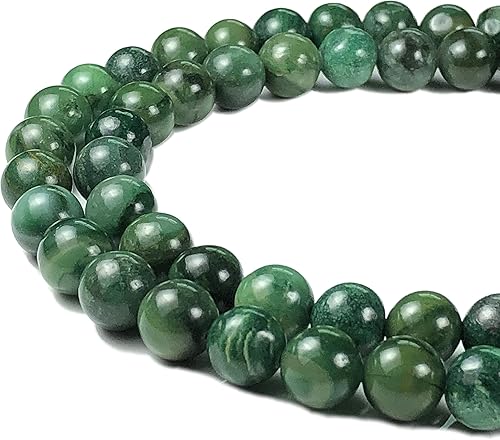 ABCGEMS Zimbabwe Verdite Beads AKA South African Jade (una roca metamórfica verde compuesta principalmente de fucsita - mica moscovita) Redondo liso