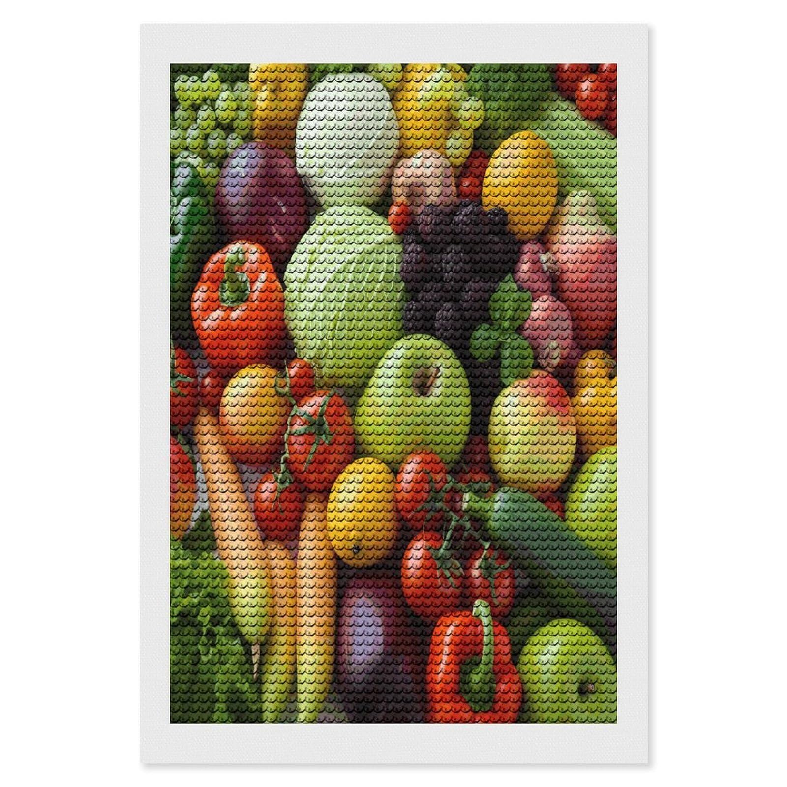 FodPand Fresh Fruits and Vegetables Diamond Art Kits for Adults Diamond Painting Kits for Beginner 5D DIY Full Round Drill Diamond Dot Painting Gem Art Crafts for Home Wall Decor