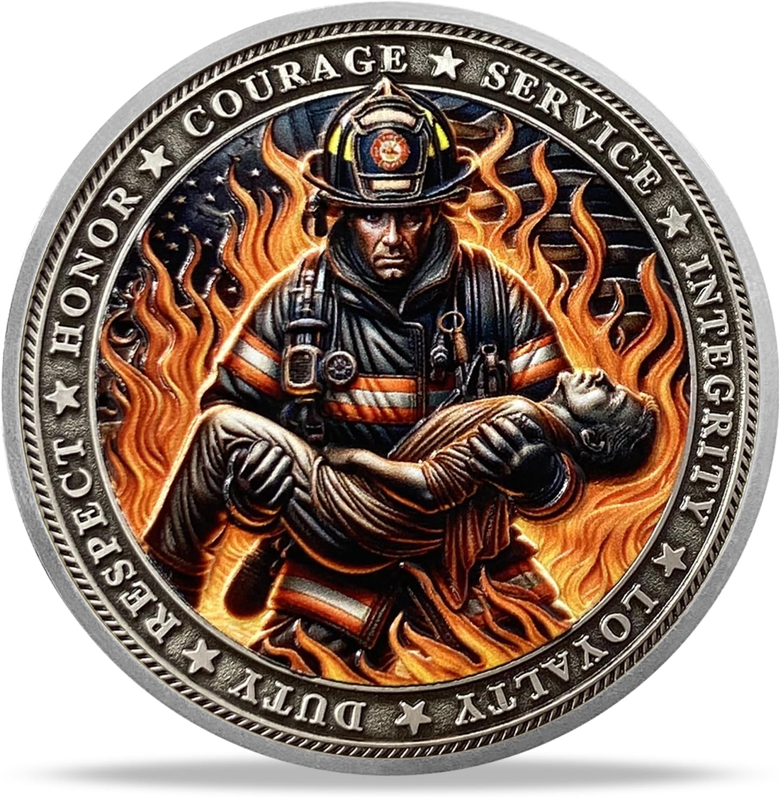 Pièce Commémorative (Challenge Coin) Pompier - "Volunteer Fire Department, Always Rescue, Bless"