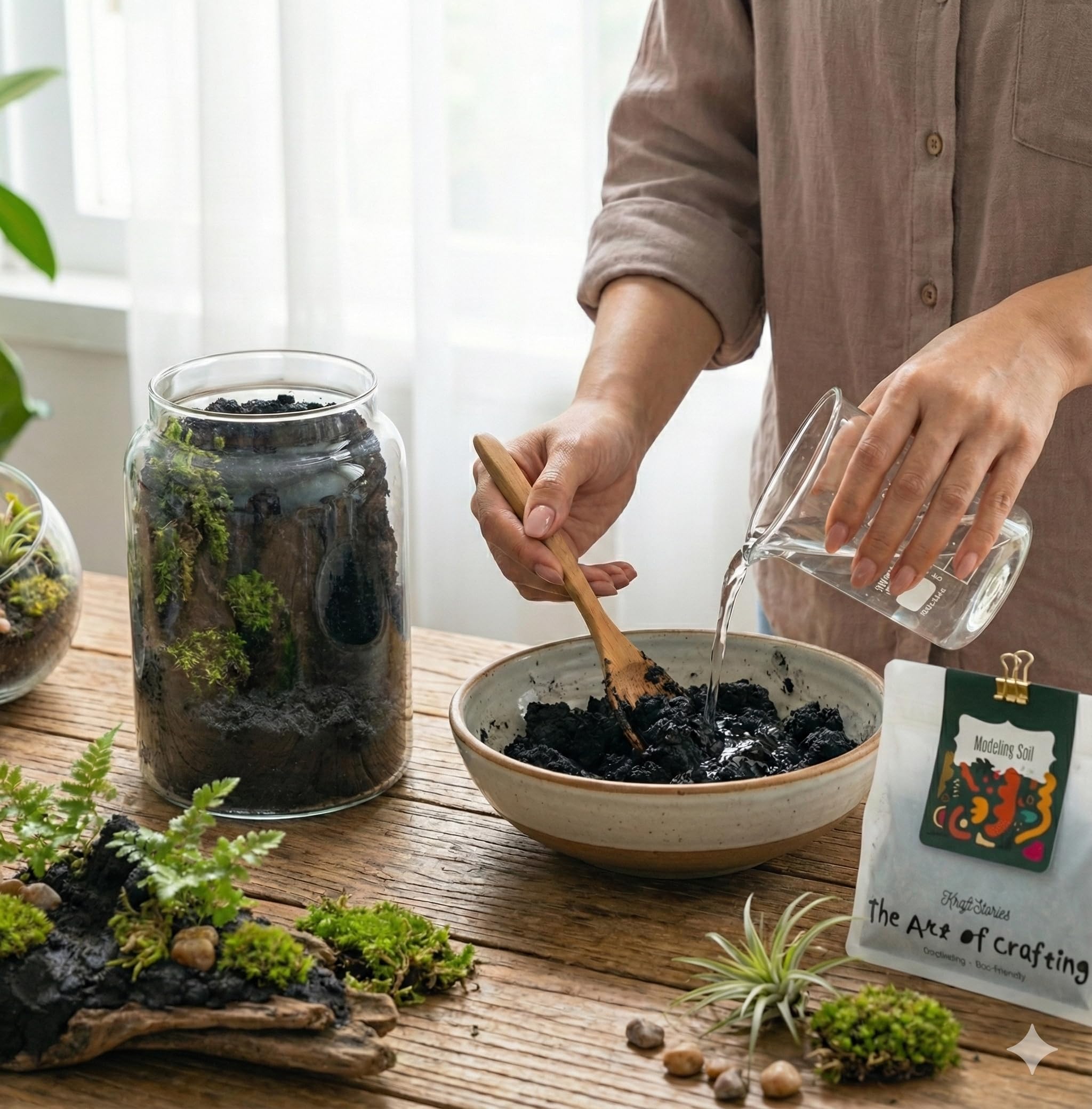 Mieszanka gleby do modelowania terrarium, klej do szkła, podłoże terrarium, ziemia samoprzylepna, ściana mchowa, pionowa, naturalnie wyglądająca do miniaturowych scen, bajkowych ogrodów i ekspozycji
