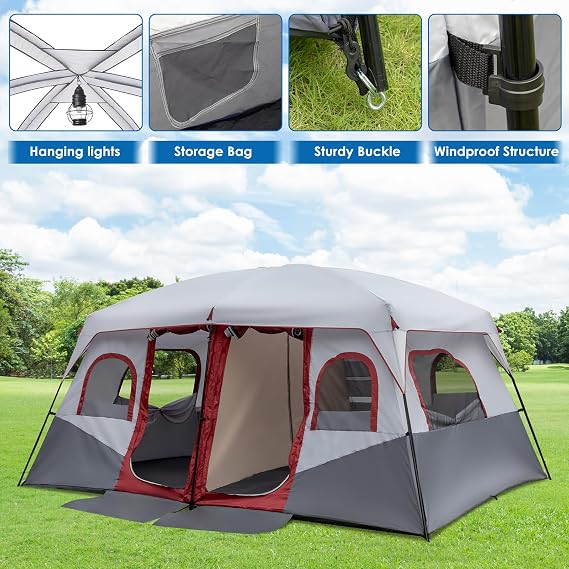Outvita 8/10 Person Camping Tent, Large 2 Room Family Tent with Weatherproof Instant Cabin Shelter with Rainfly & Carry Bag for Backpacking Hiking Car Traveling...