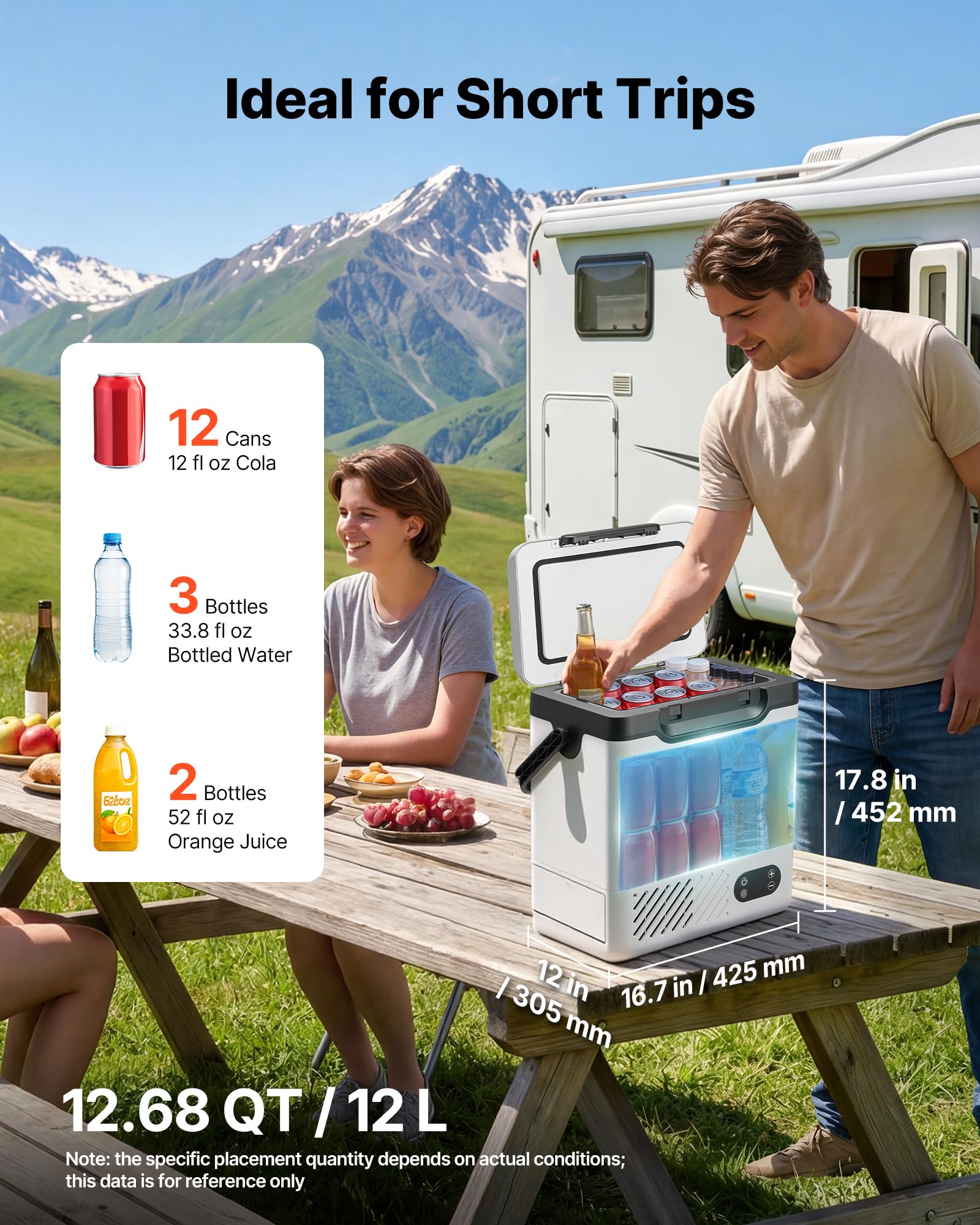 VEVOR Nevera Portátil para Coche 12 L, Zona Única, Refrigerador para Coche con Compresor 12/24 V CC 100-240 V CA, Temperatura Ajustable de -20 °C a 20 °C, para Camiones, Furgonetas, Camping, Viajes