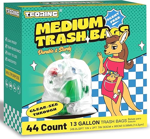 TFORING - Bolsas de basura de cocina de 13 galones de alto bolsas de basura de plástico transparente forros fuertes para botes de basura bolsas de