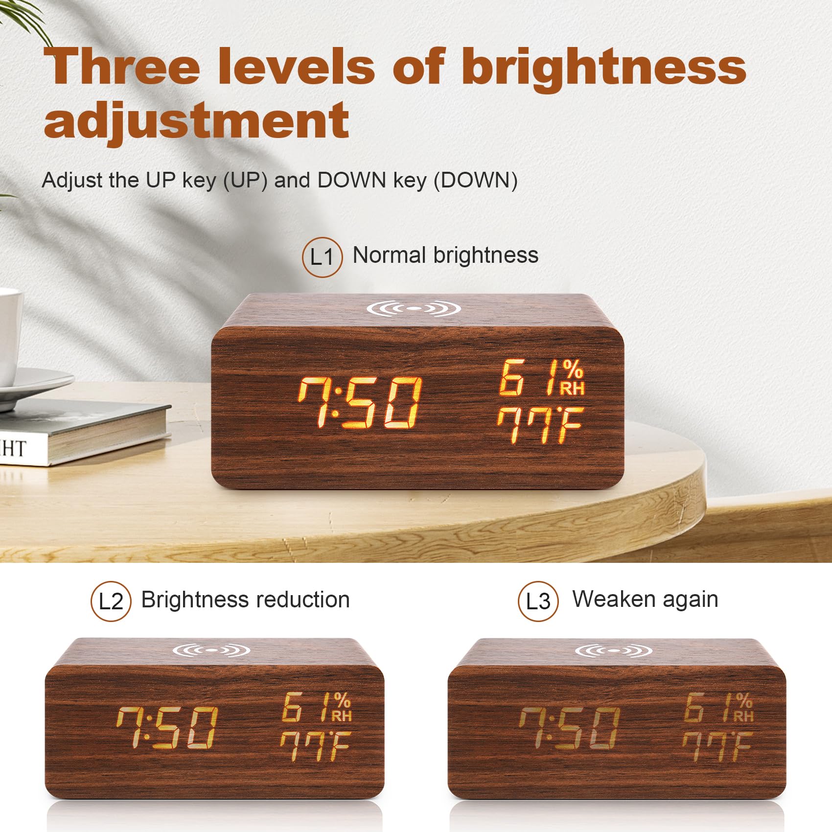 Réveils numériques miroir LED, horloge électronique, bureau, horloges