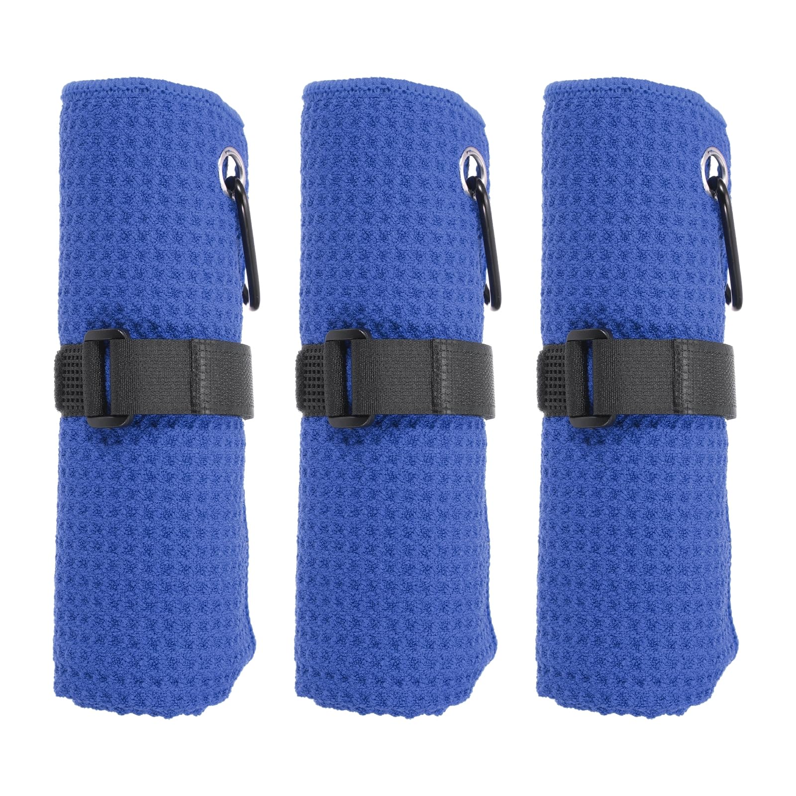 PATIKIL 20"x16" Microfiber Golf Towel, 3 Pack Tri-Fold Golf Towels Waffle Pattern Towels Absorption with D Clip, Hook and Loop Fastener, Blue