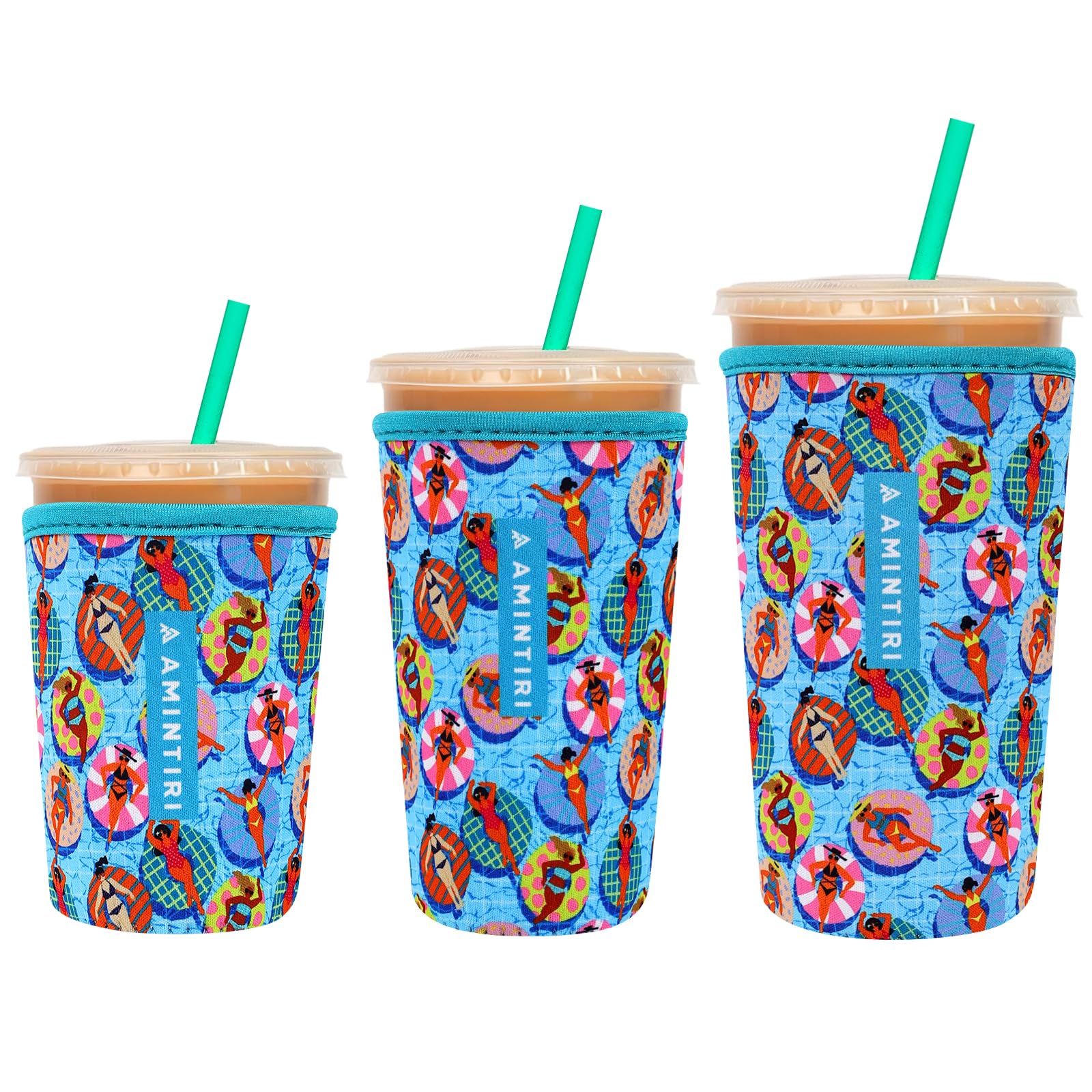 3 Pack Reusable Sleeve for Iced Coffee Cup, Coffee Neoprene Sleeve for Iced&amp;Hot Drinks, Coffee Sleeve Compatible with Starbucks, Dunkin Coffee Cup. (Summer)