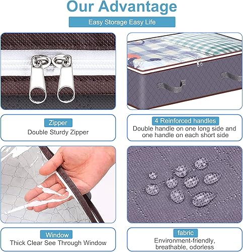 Miniatura 2 de woekwo Bolsas de almacenamiento, almacenamiento de ropa, contenedores de almacenamiento debajo de la cama con asas duraderas, contenedores de