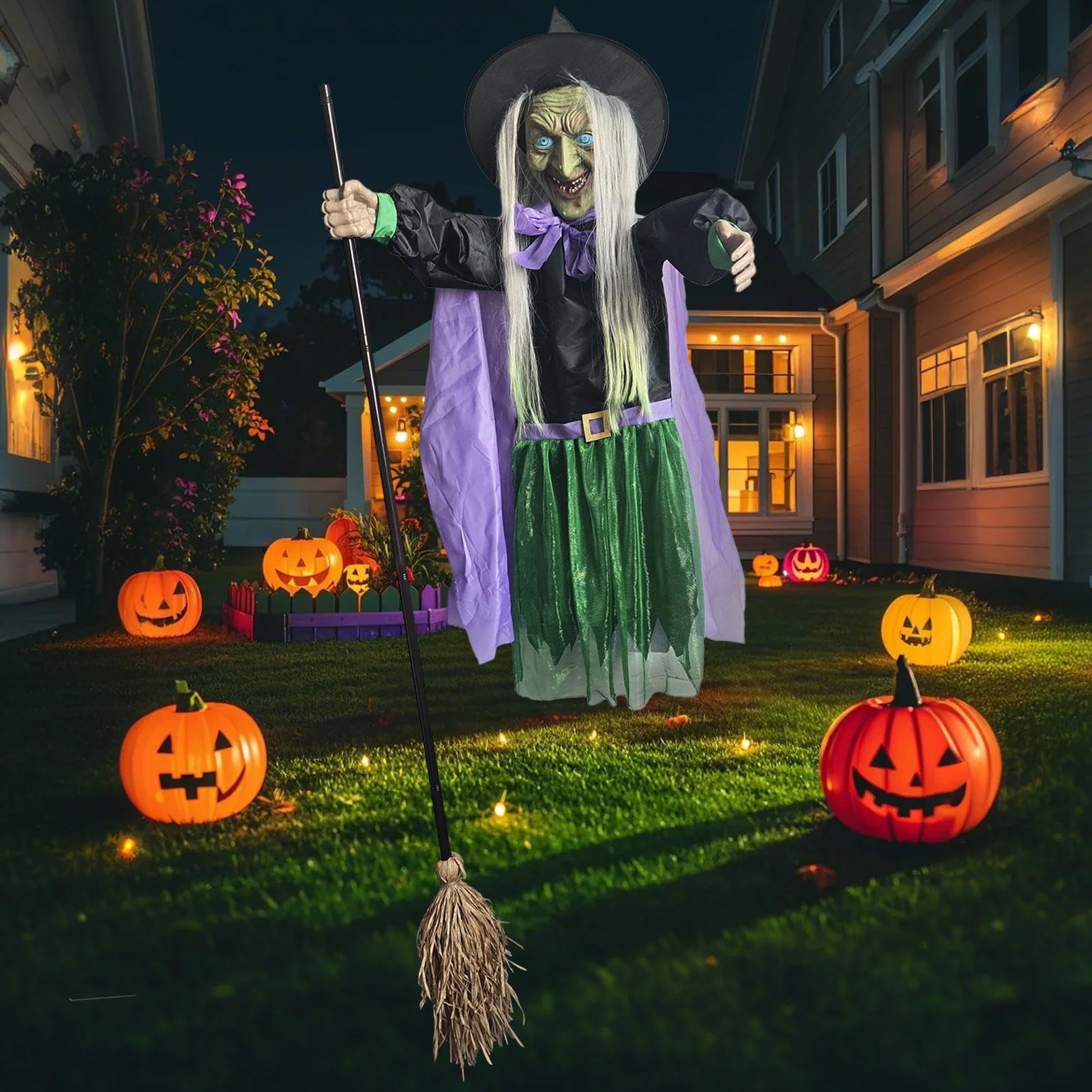 Latająca Ozdoba Na Halloween Ozdoba Świąteczna Straszne Rekwizyty | Dekoracje Latającej Lewitującej Czarownicy Z Przerażającym Dźwiękiem Do Ogrodu Na Trawnik Ganek Drzewo I Nawiedzony Dom