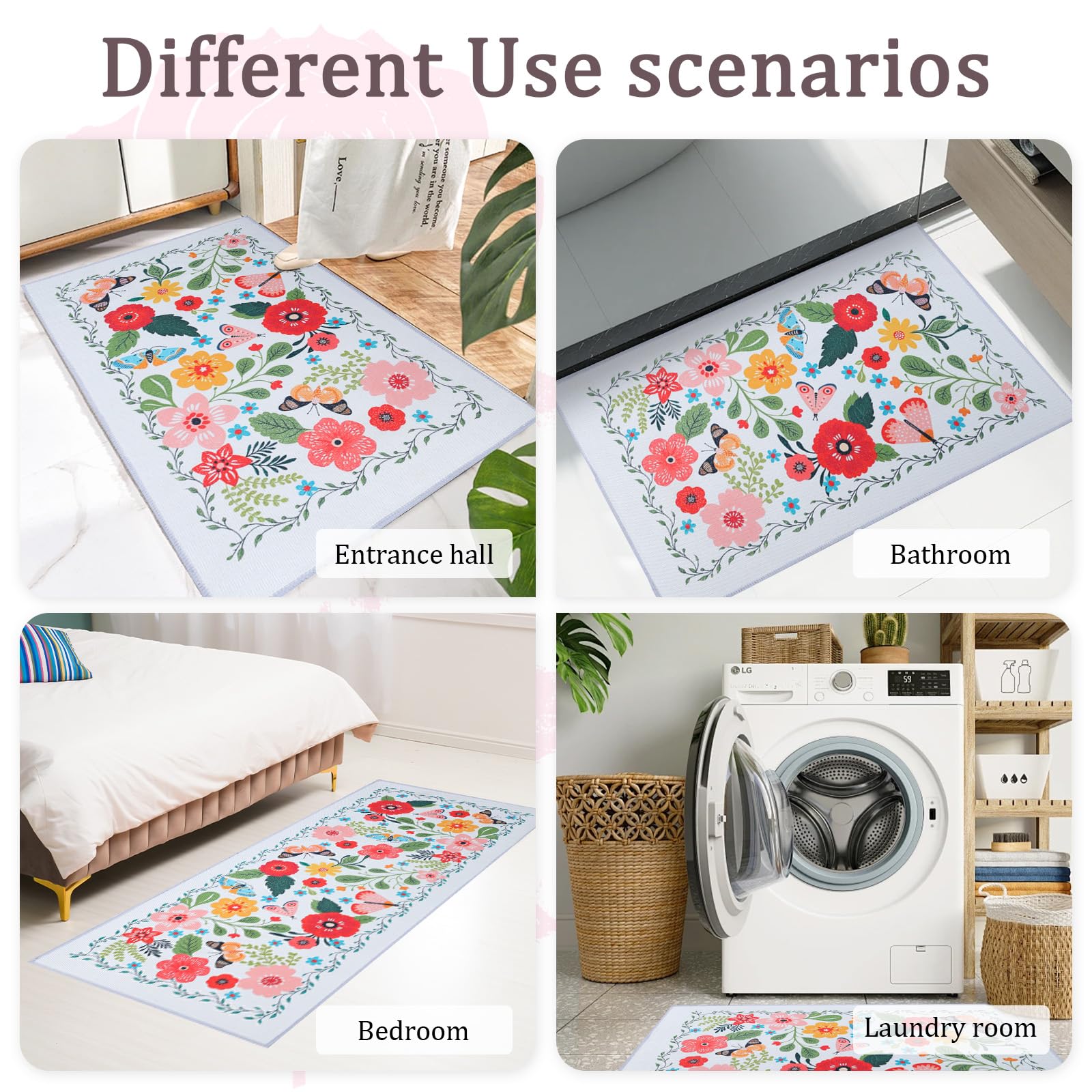 Tapis de Cuisine Anti-dérapant Lavable Anti-Fatigue 2PCS Boho Floral Moderne Ferme