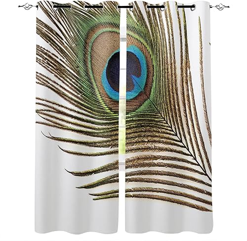 Miniatura 1 de Cortina de ventana moderna de plumas de pavo real cian para dormitorio, decoración de sala de estar, cortinas de oscurecimiento para el hogar,